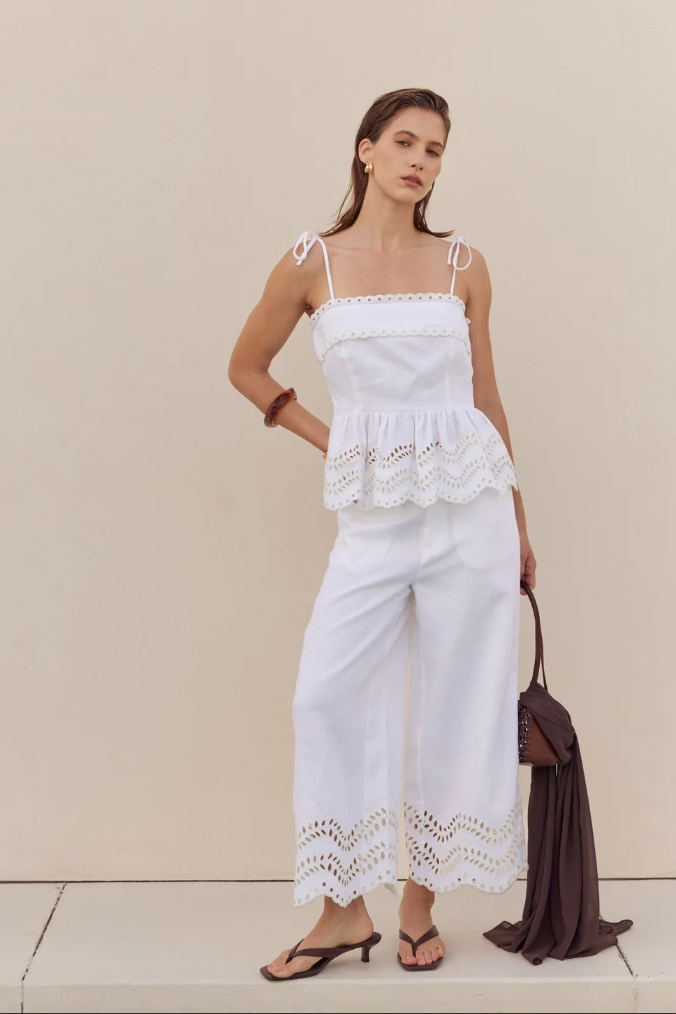 Eyelet Peplum Tie-Shoulder Top - Image 5