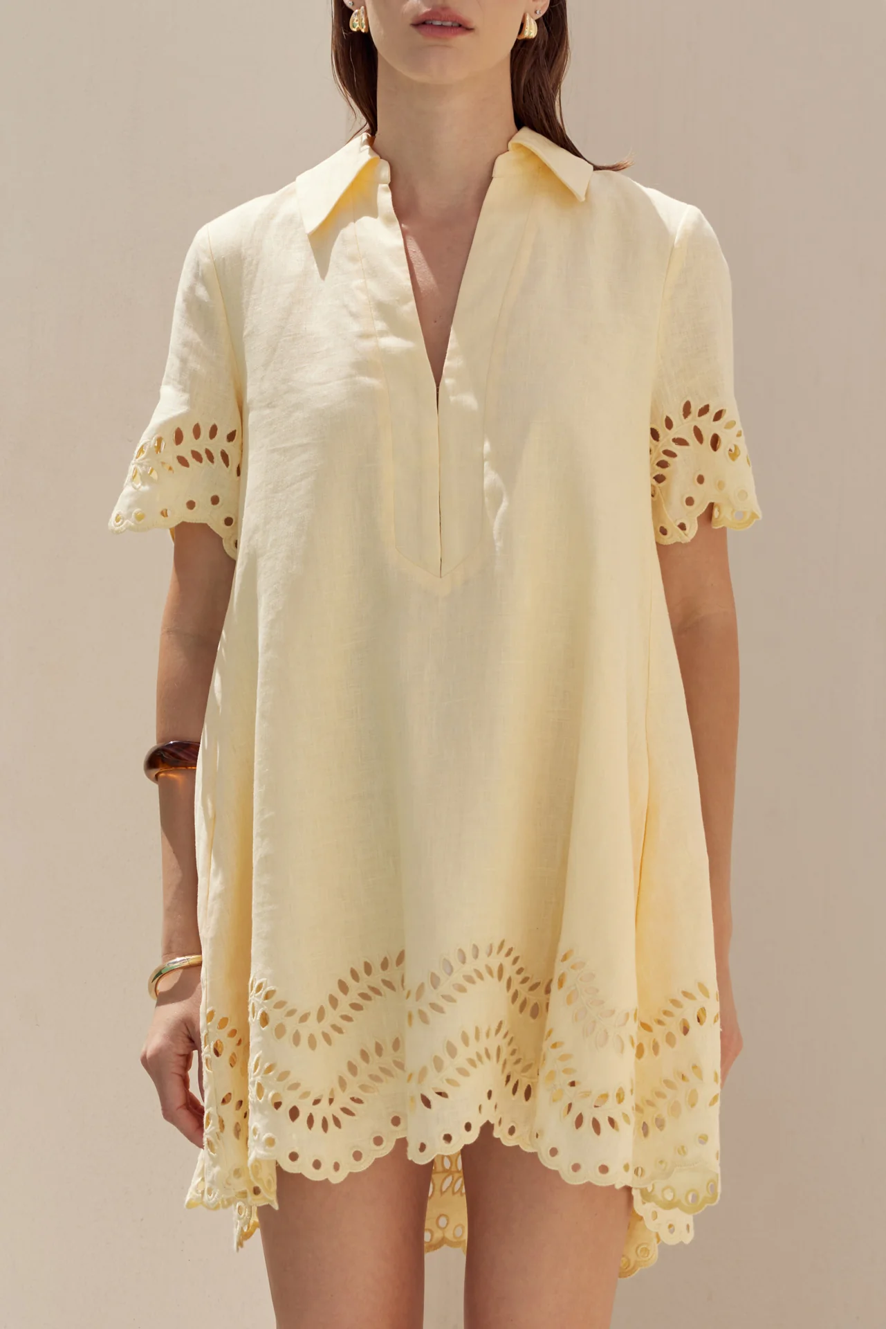 Eyelet Trim Linen Mini Dress - Image 2