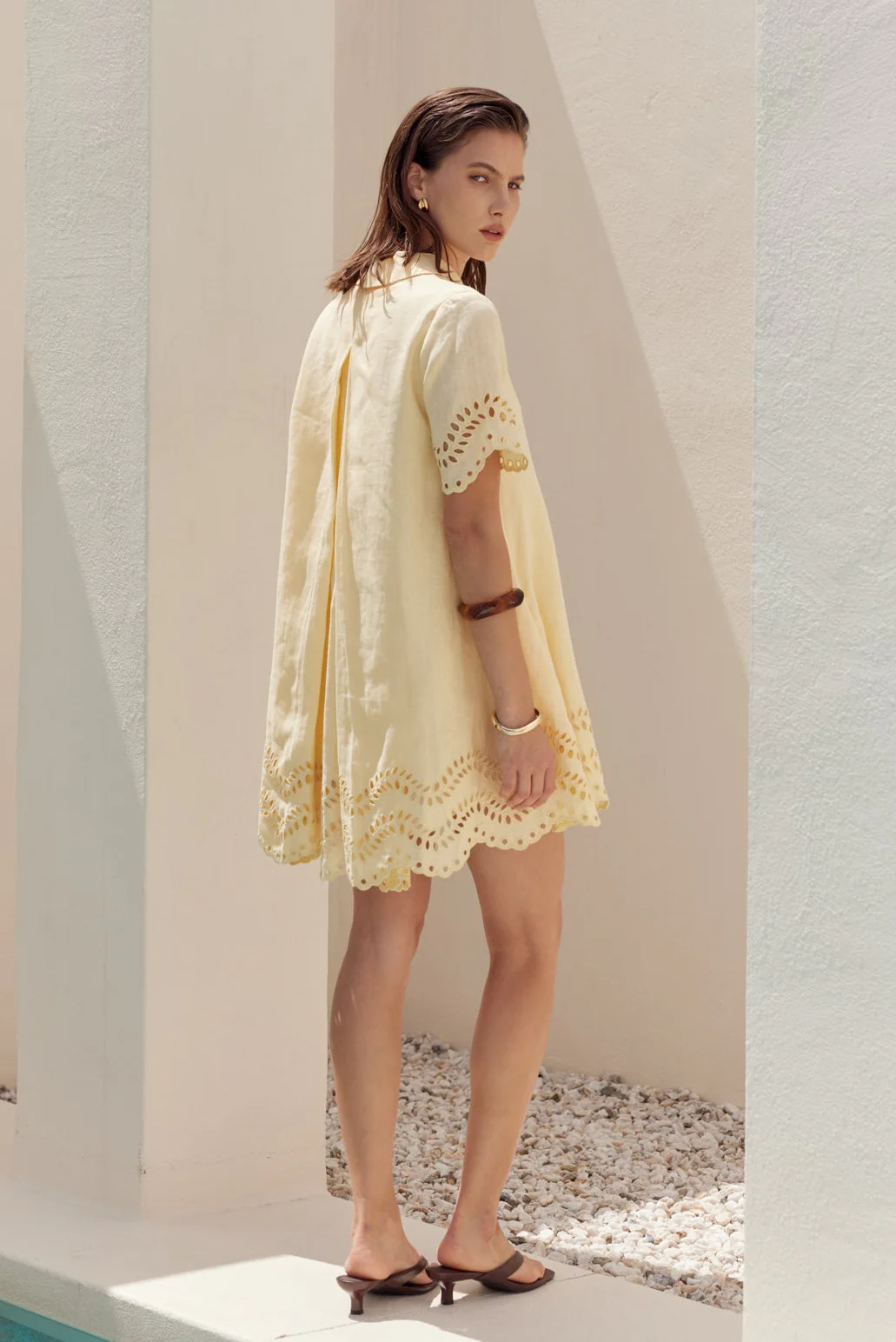 Eyelet Trim Linen Mini Dress - Image 4