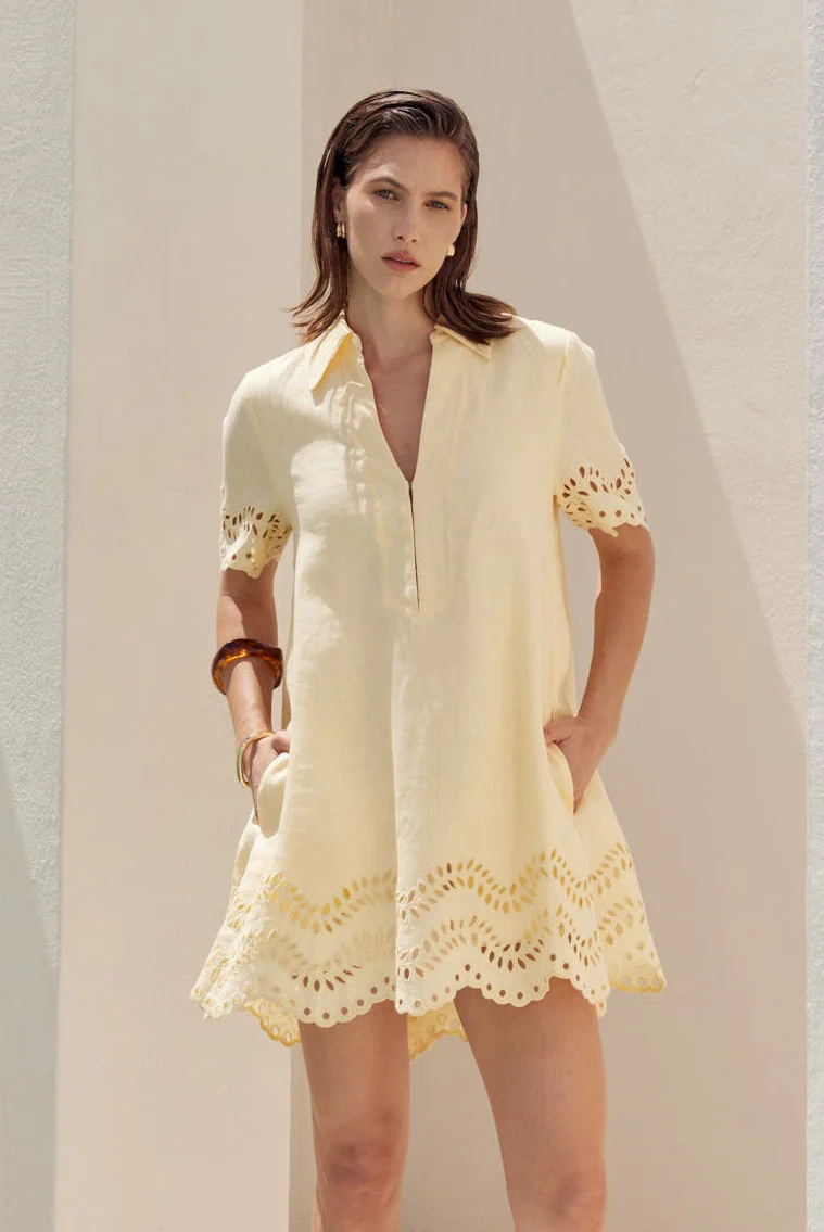 Eyelet Trim Linen Mini Dress - Image 5