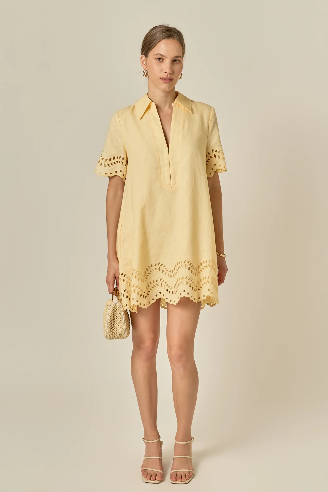 Eyelet Trim Linen Mini Dress - Image 7
