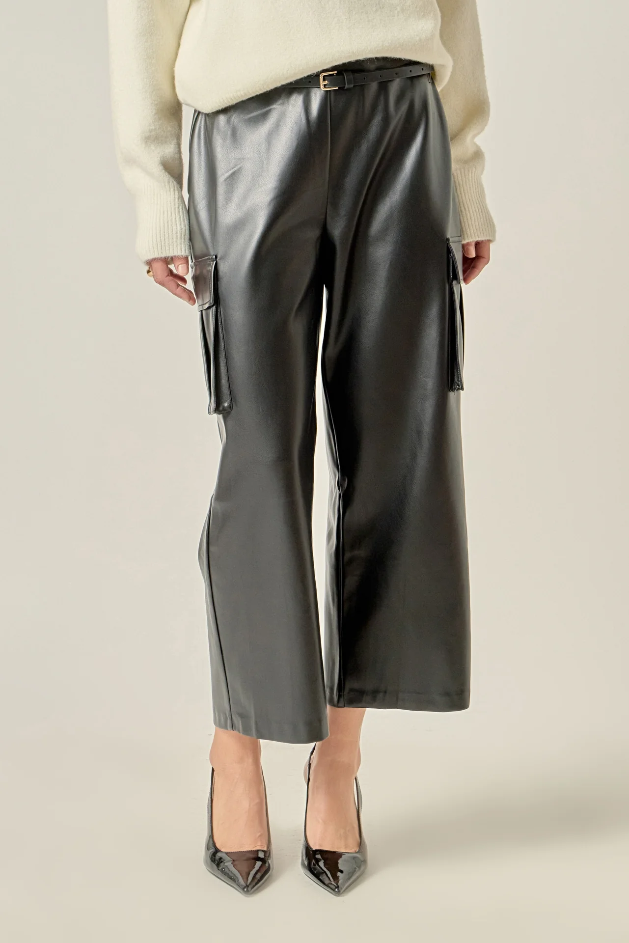 Faux Leather Cropped Cargo Pants - Image 5
