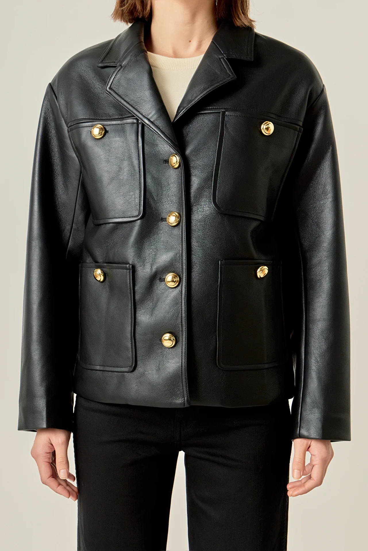 Faux Leather Drop Shoulder Jacket - Image 2