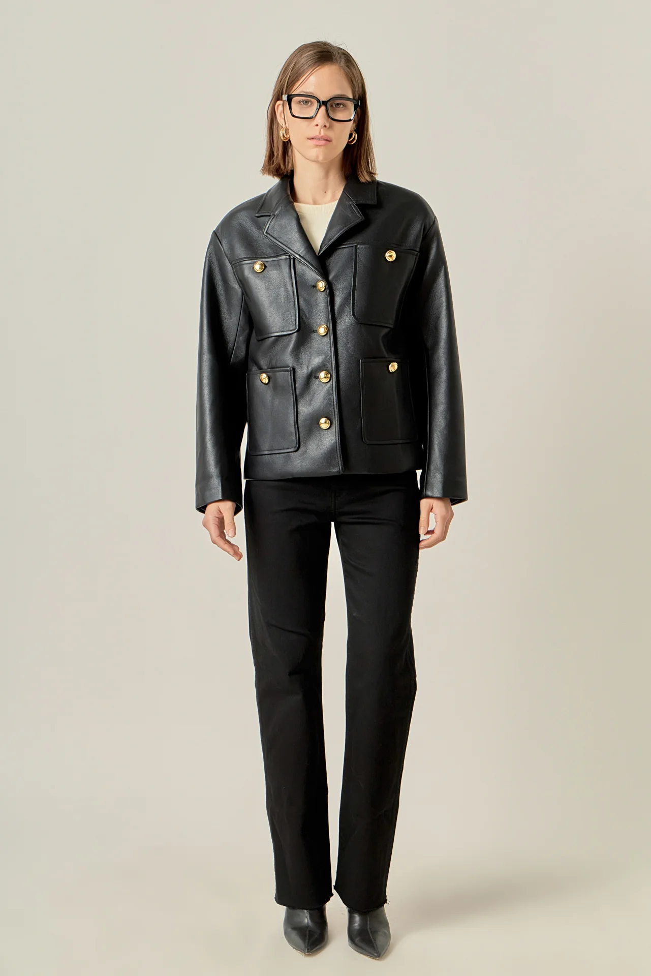 Faux Leather Drop Shoulder Jacket - Image 3
