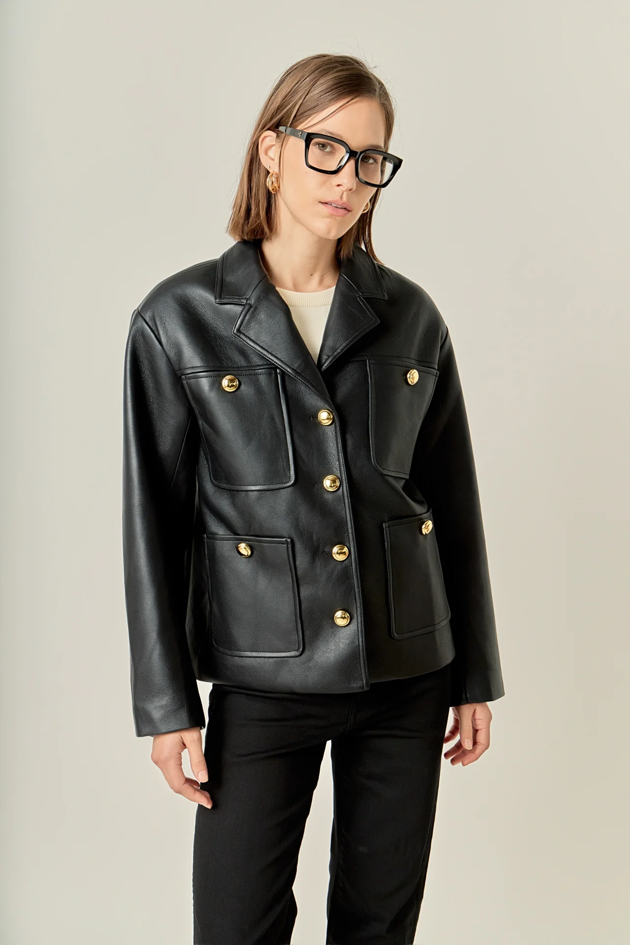 Faux Leather Drop Shoulder Jacket - Image 5