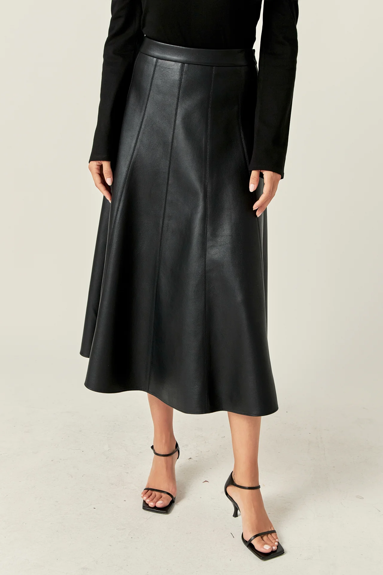 Flare Faux Leather Midi Skirt - Image 2