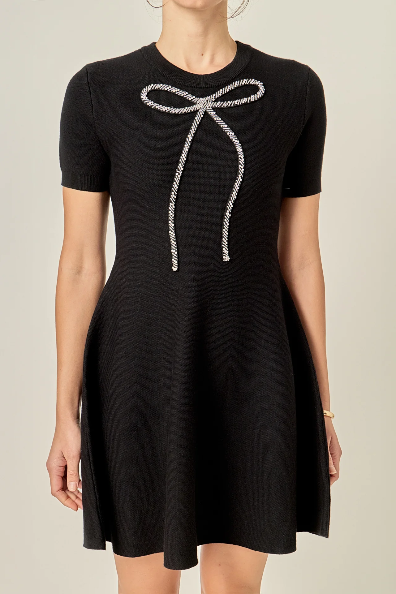 Rhinestone Bow Knit Dress - Image 2