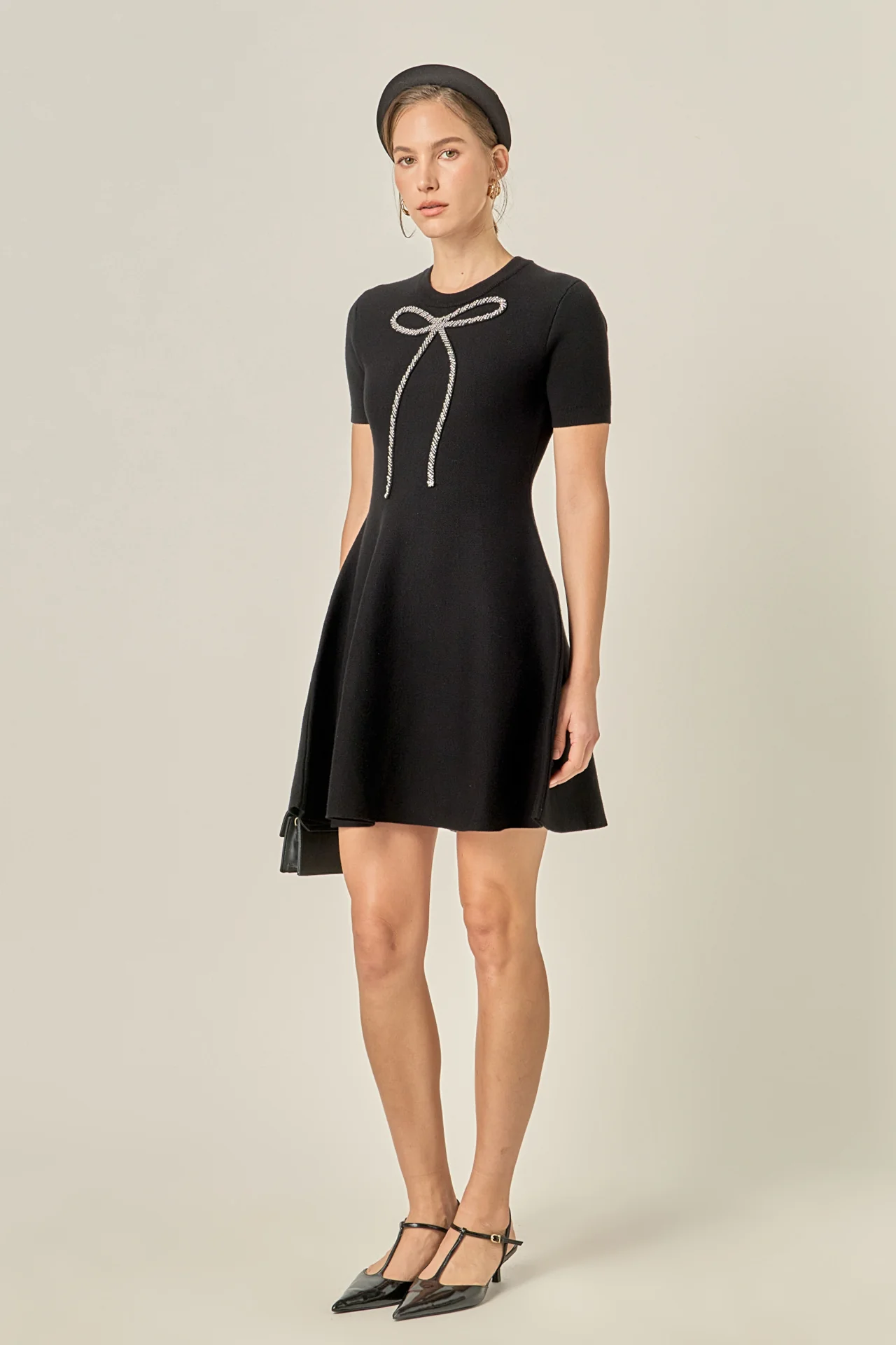 Rhinestone Bow Knit Dress - Image 3