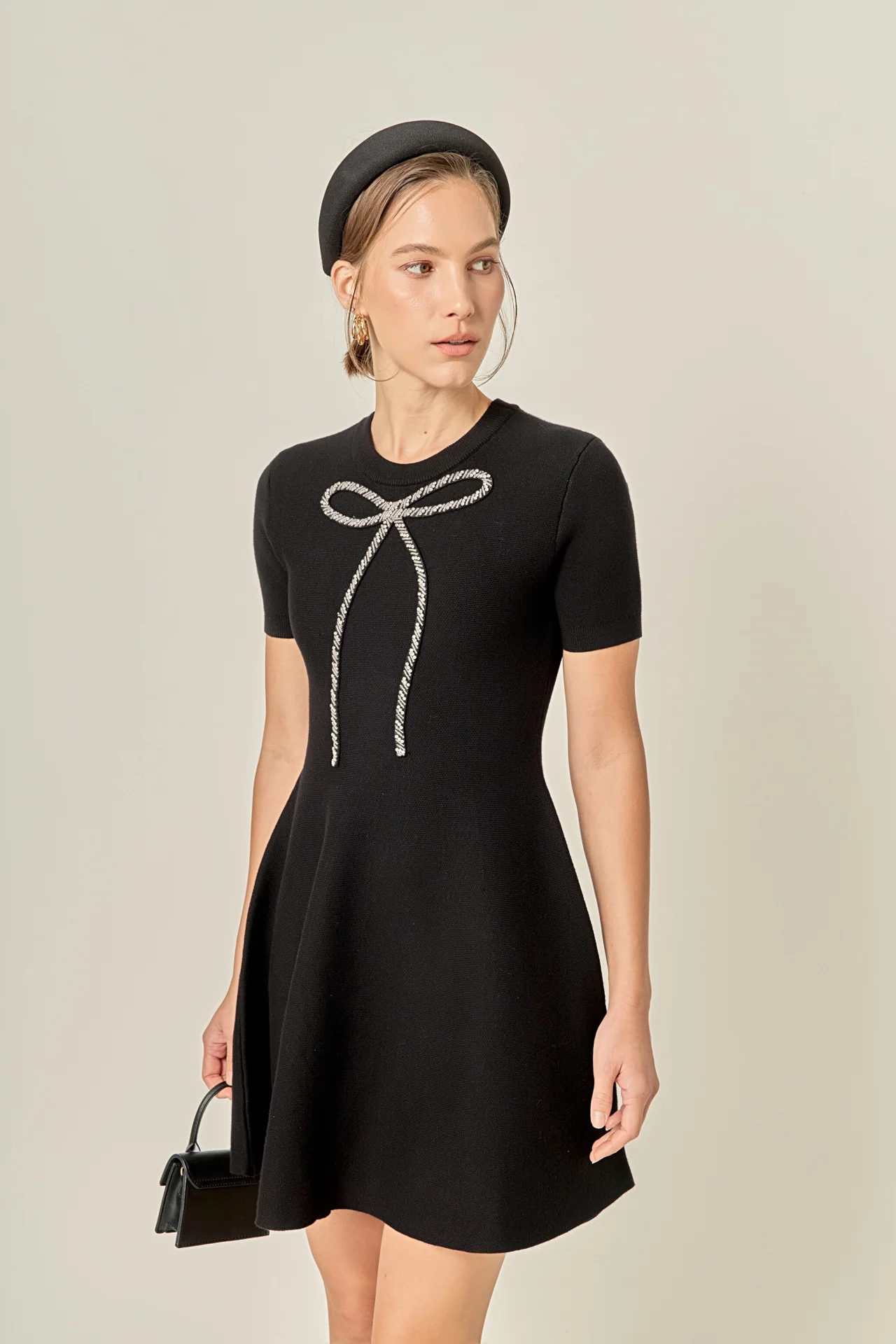 Rhinestone Bow Knit Dress - Image 5