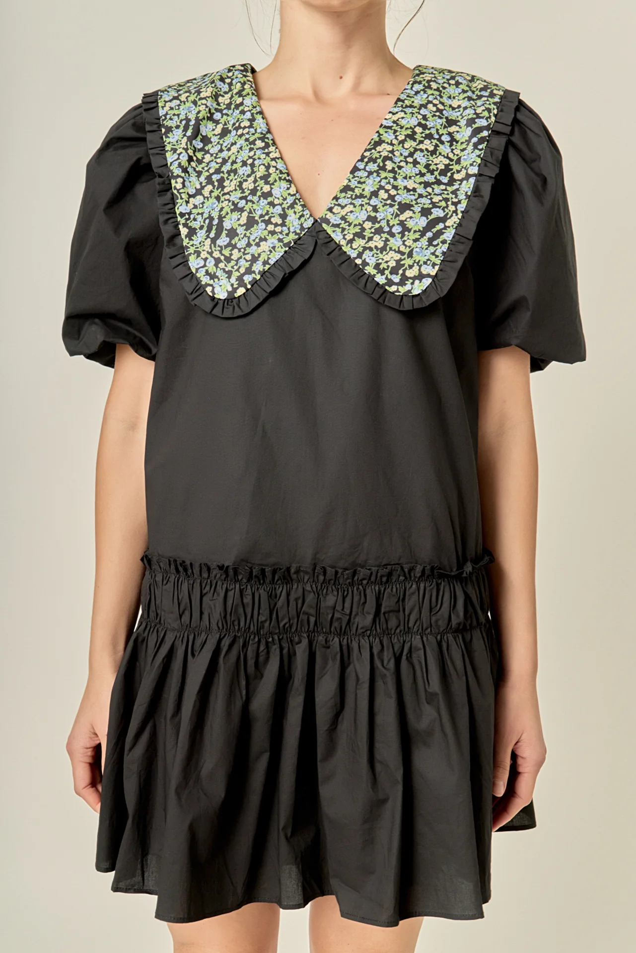 Floral Collar Detail Mini Dress - Image 2