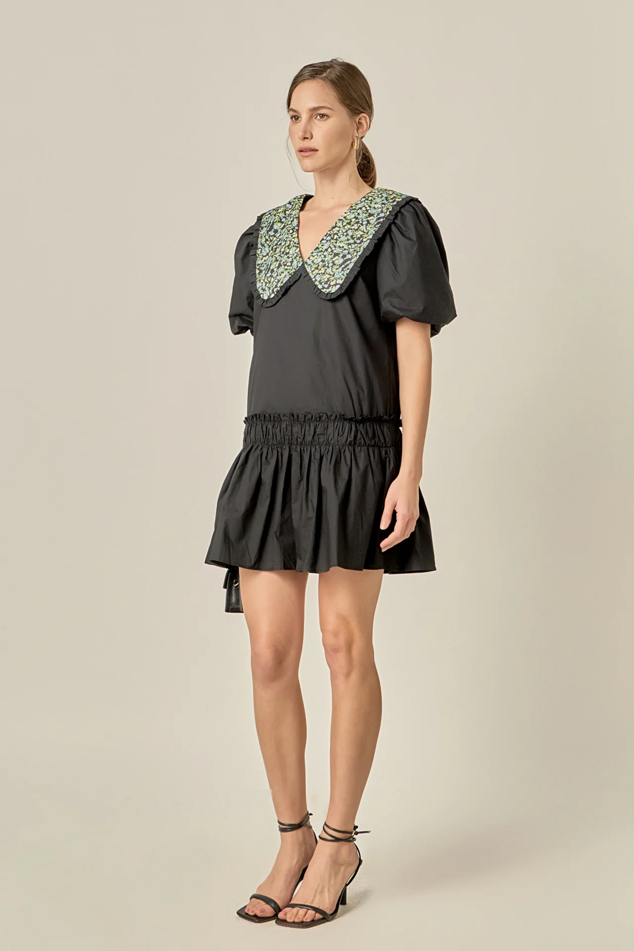 Floral Collar Detail Mini Dress - Image 4