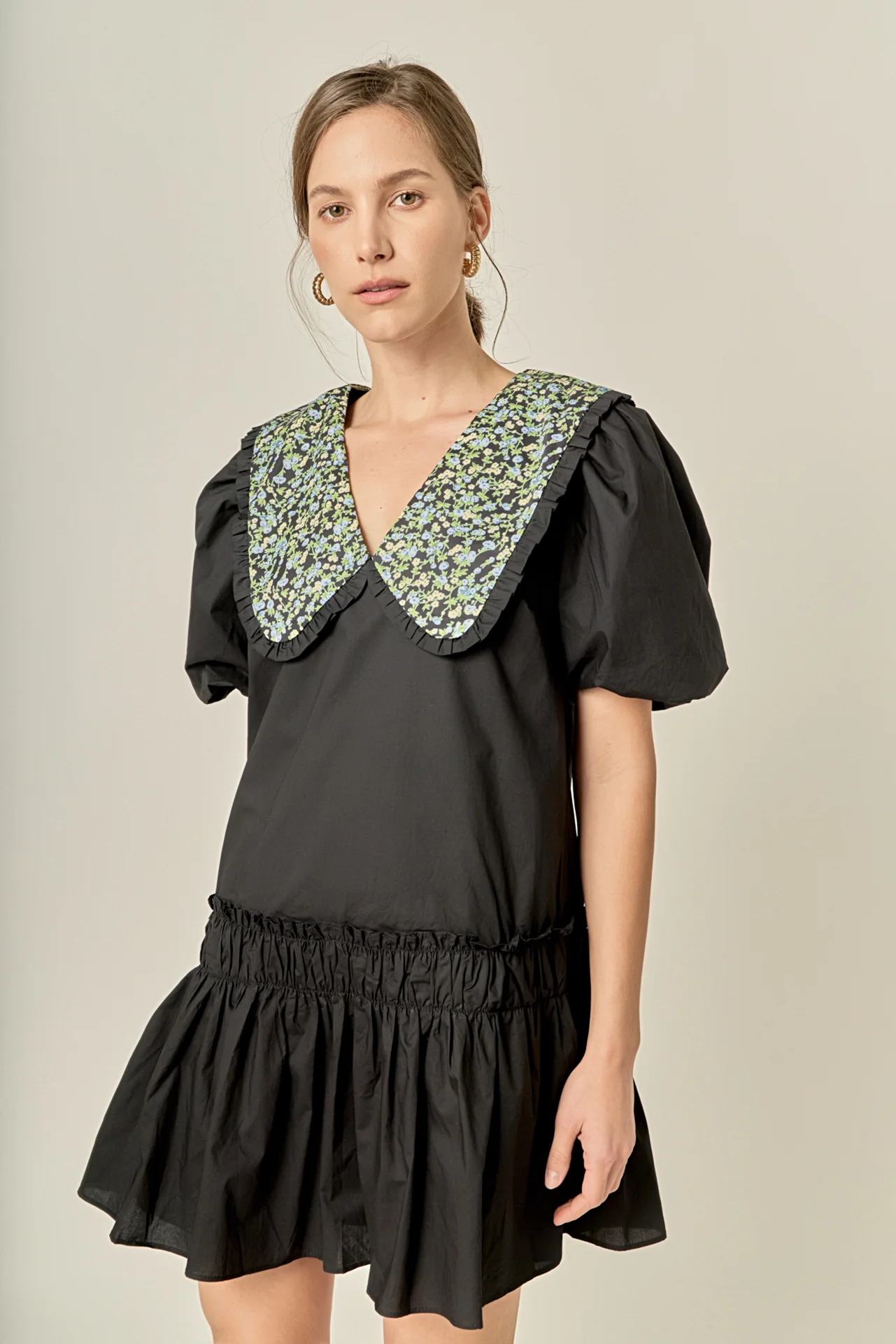 Floral Collar Detail Mini Dress - Image 6