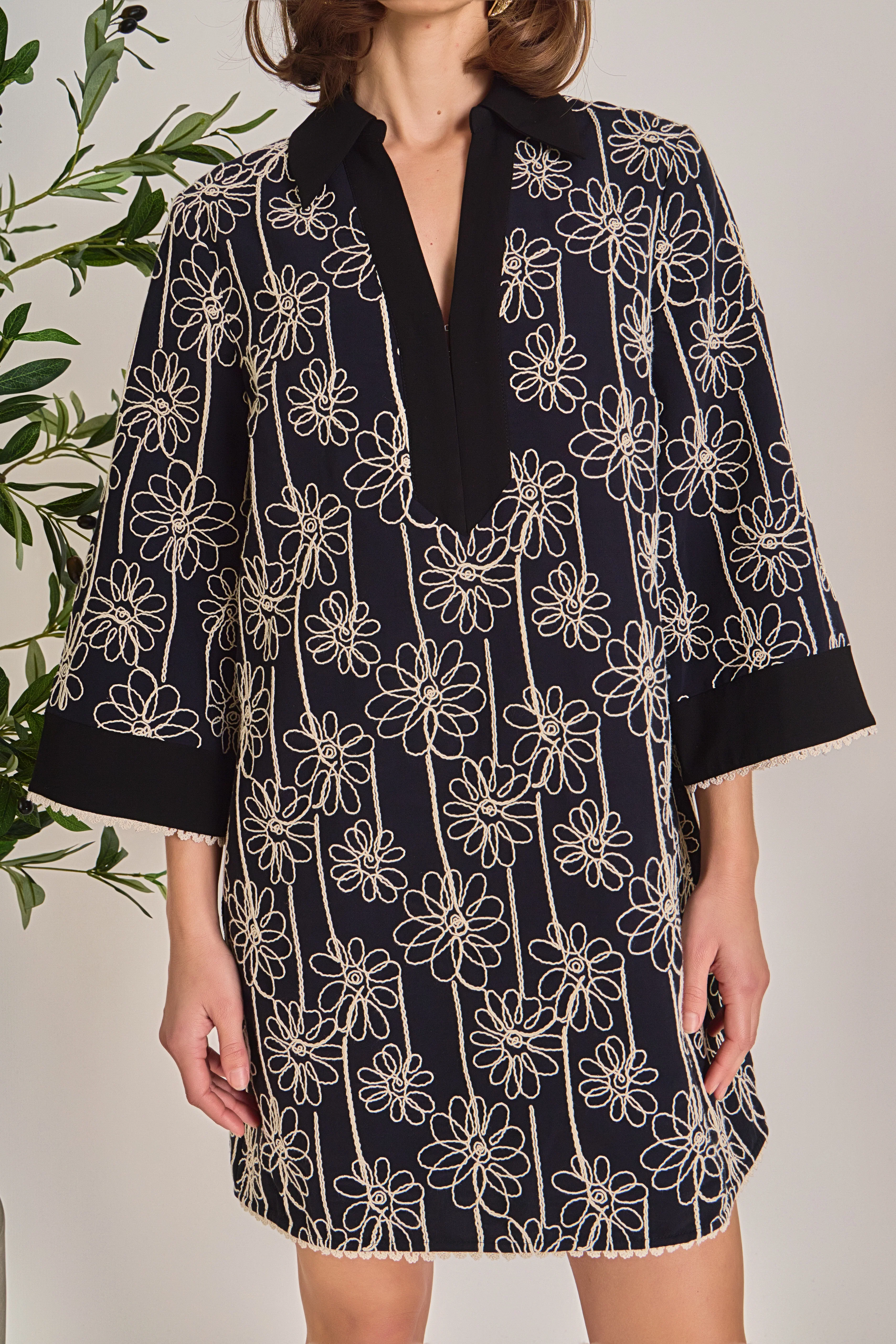 Floral Embroidered Collar Mini Dress - Image 2