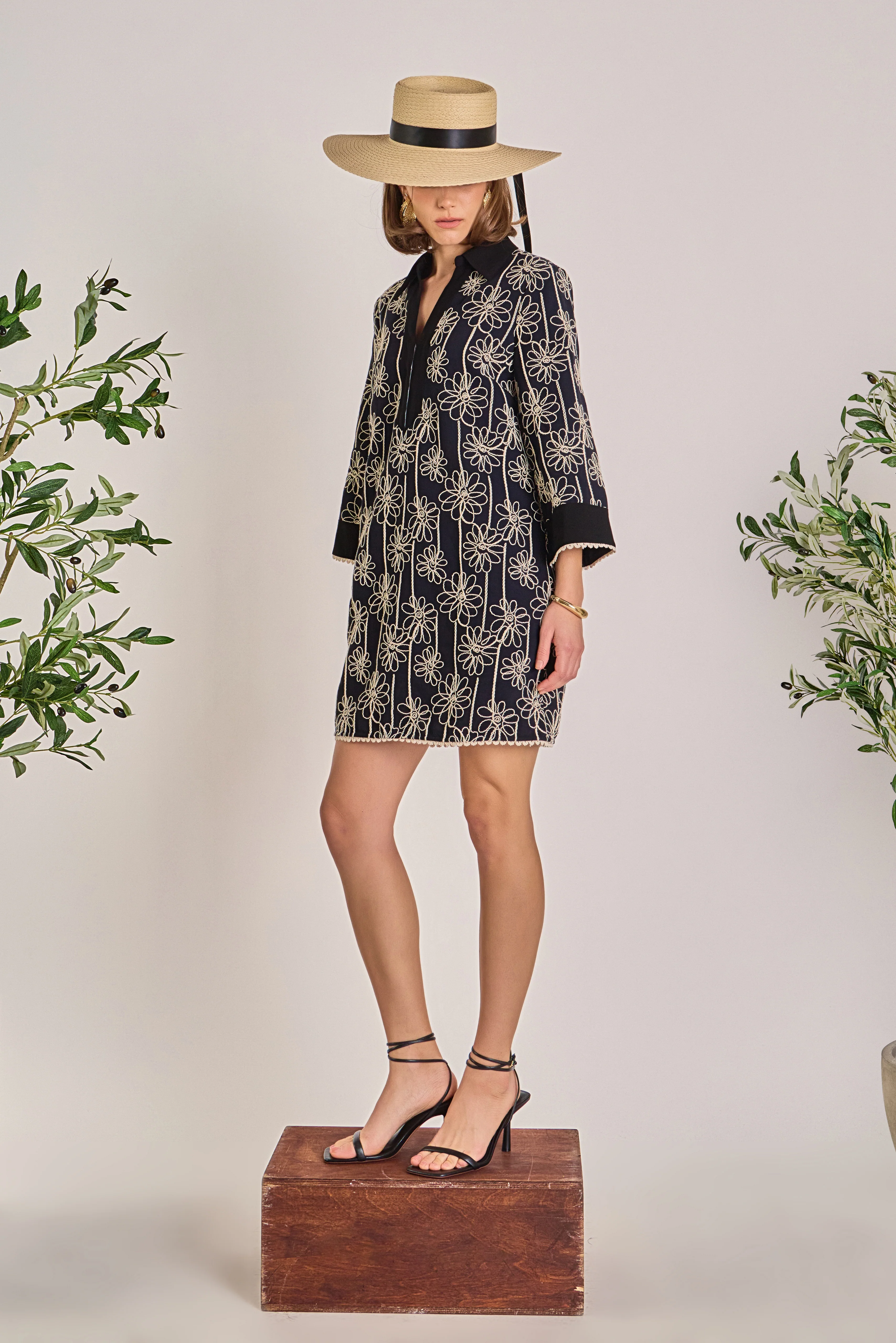 Floral Embroidered Collar Mini Dress - Image 4