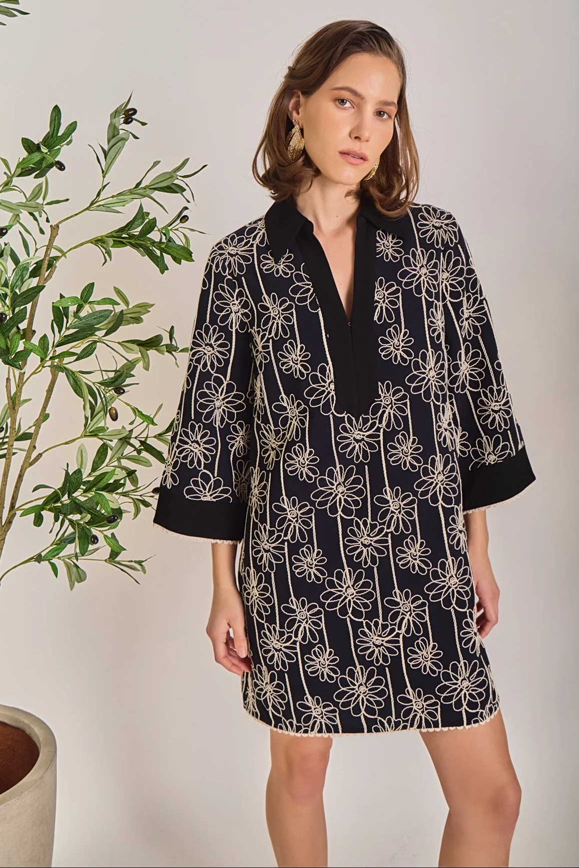 Floral Embroidered Collar Mini Dress - Image 7