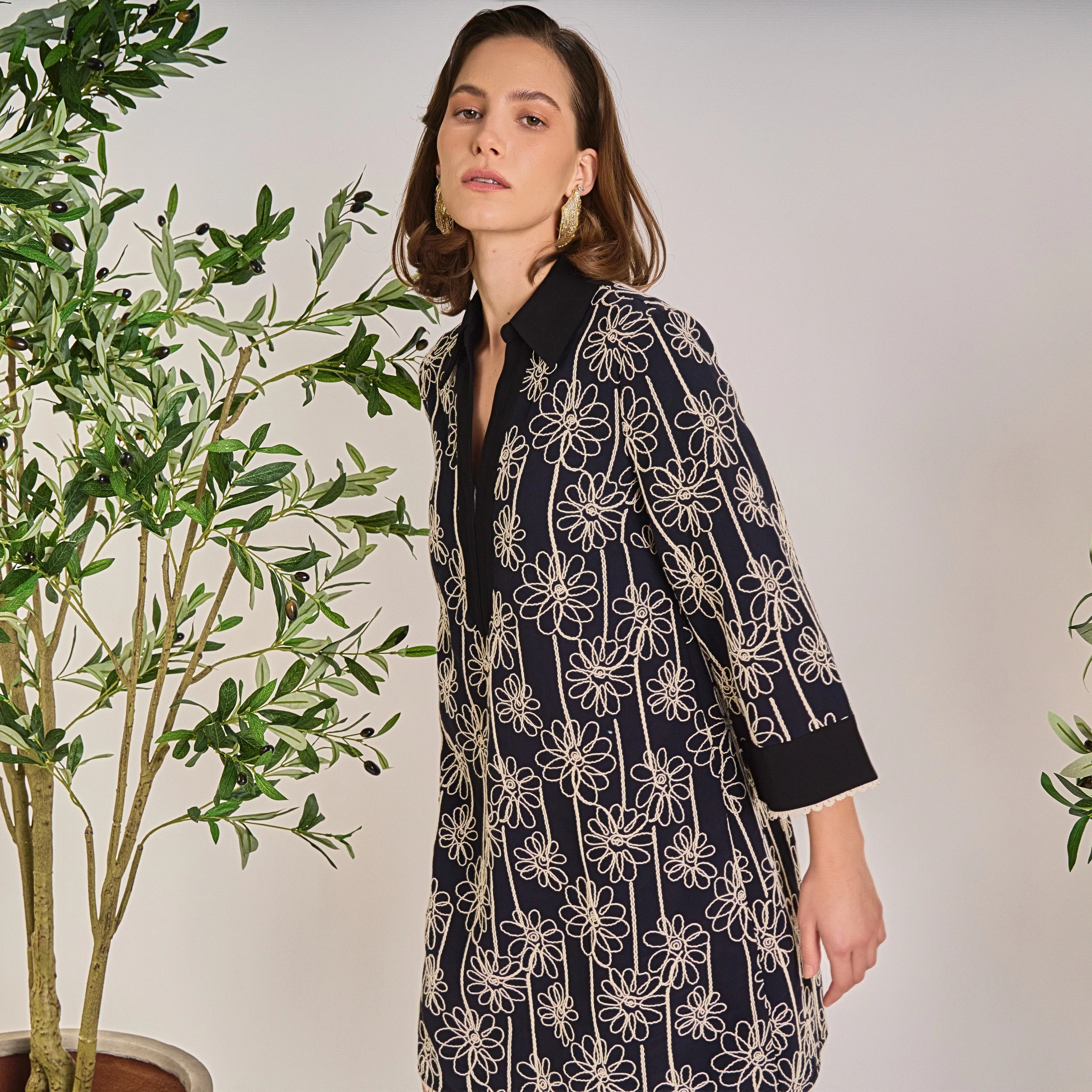 Floral Embroidered Collar Mini Dress - Image 8