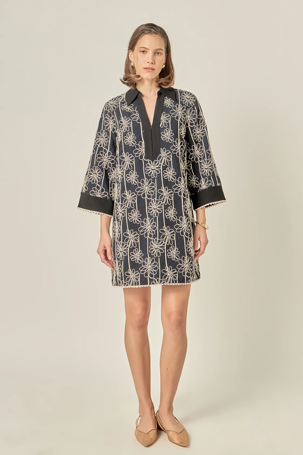 Floral Embroidered Collar Mini Dress - Image 9