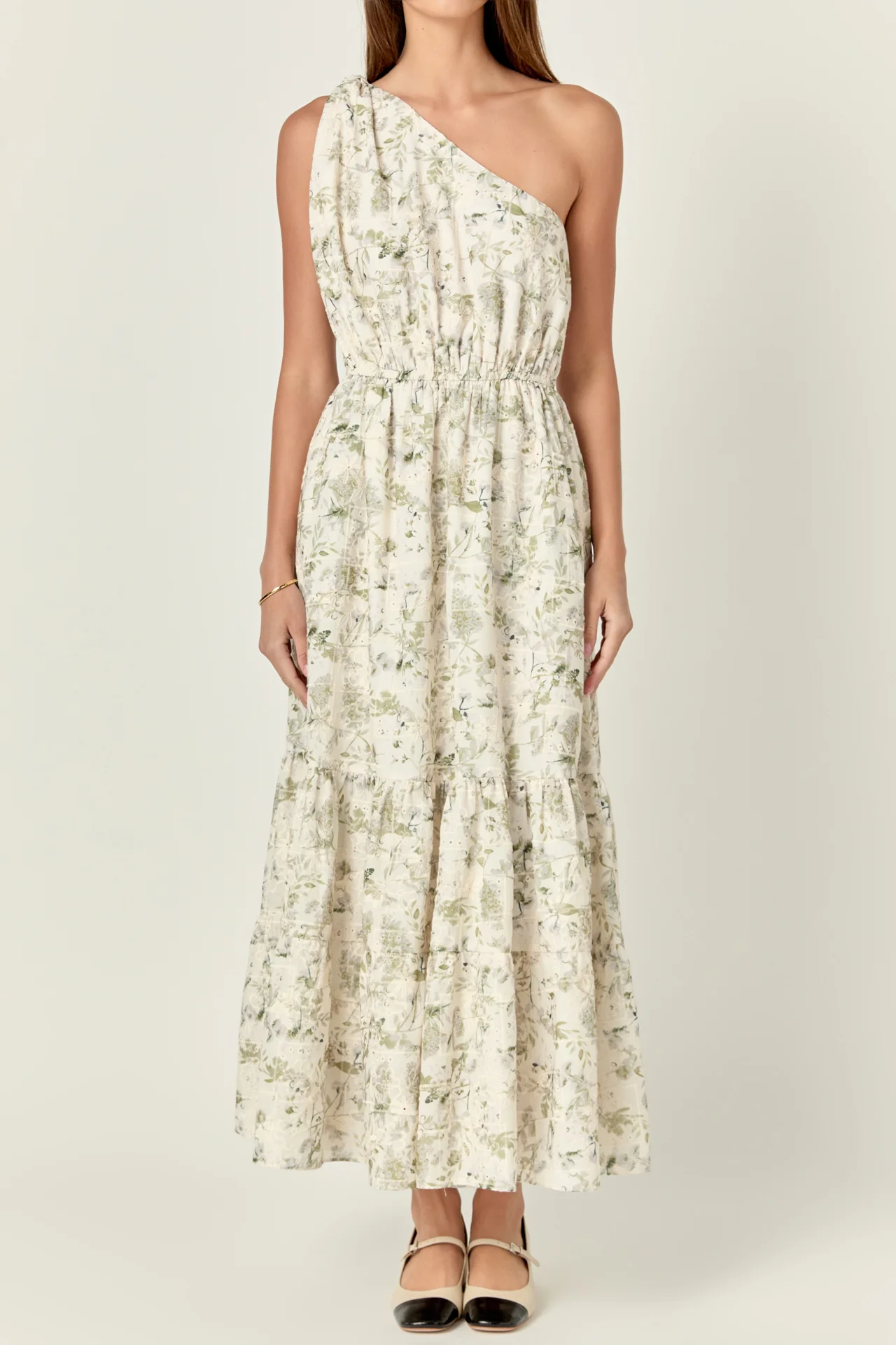 Floral Embroidery One Shoulder Maxi Dress - Image 2