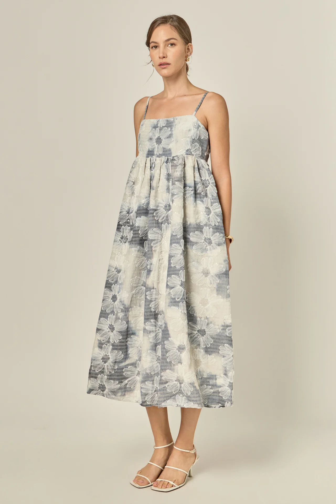 Floral Embroidery Sleeveless Midi Dress - Image 4