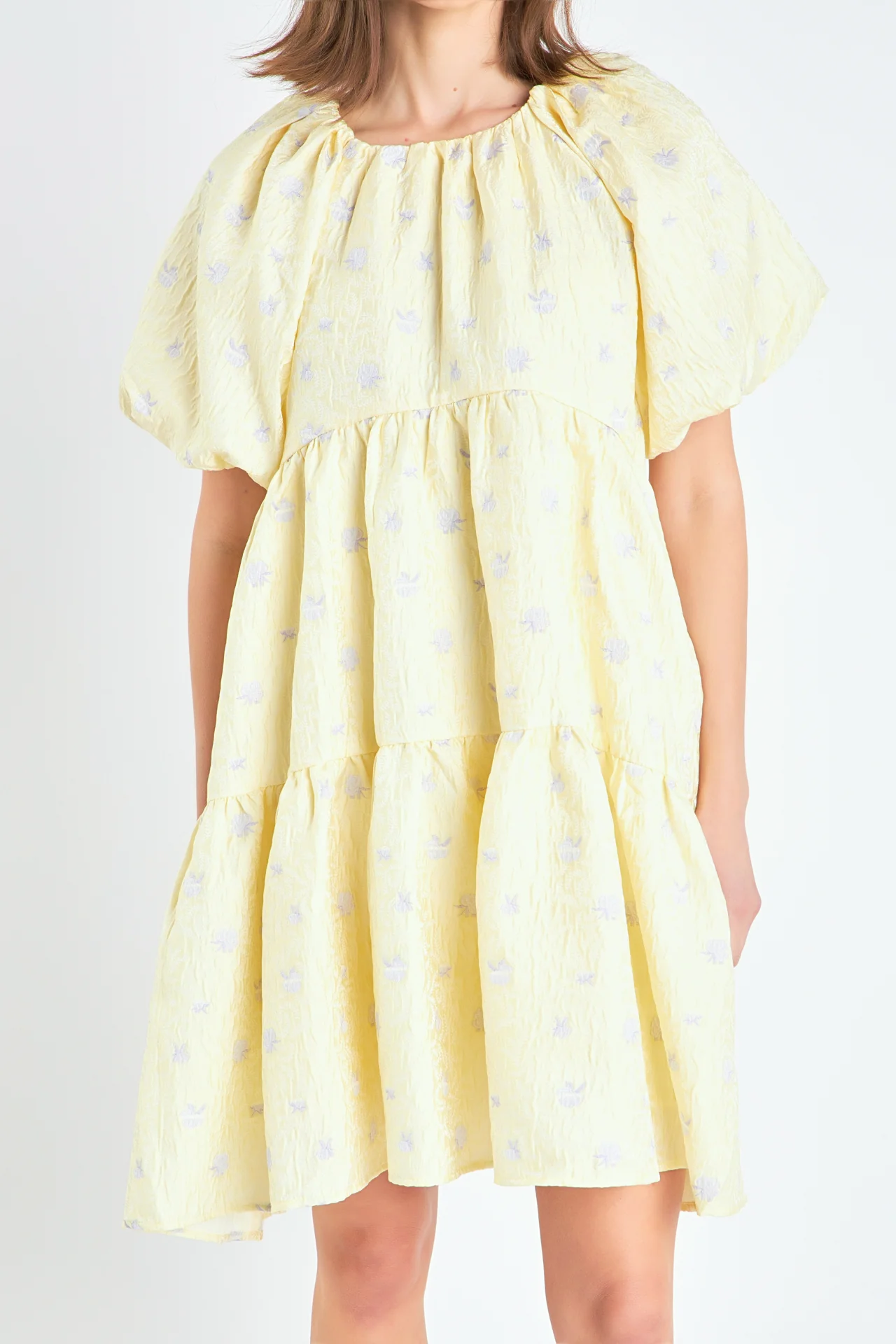 Floral Jacquard Tiered Midi High Low Dress - Image 2
