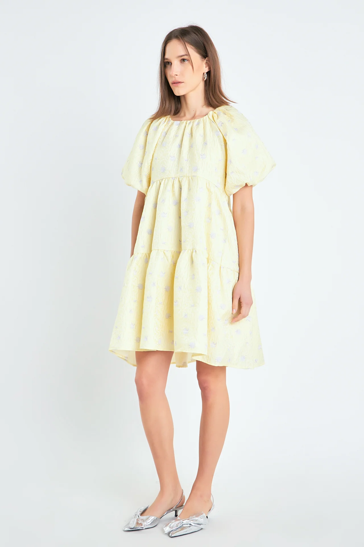 Floral Jacquard Tiered Midi High Low Dress - Image 3