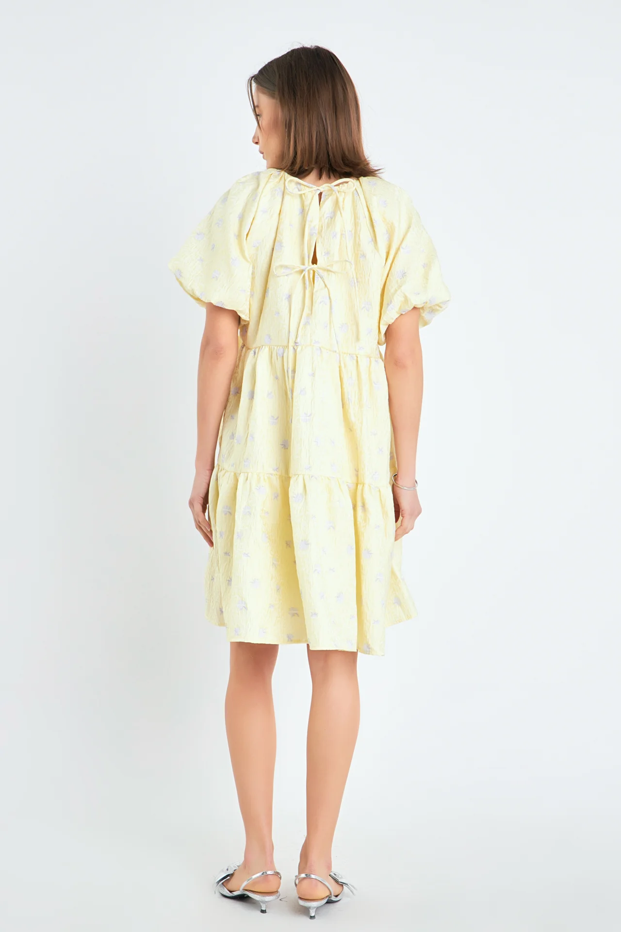 Floral Jacquard Tiered Midi High Low Dress - Image 4