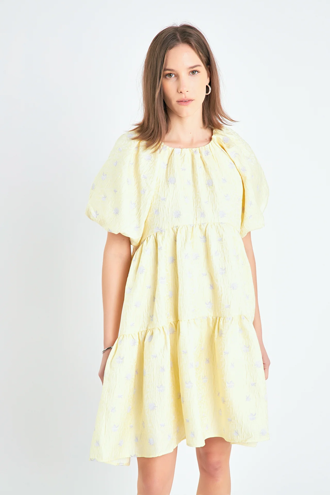Floral Jacquard Tiered Midi High Low Dress - Image 5