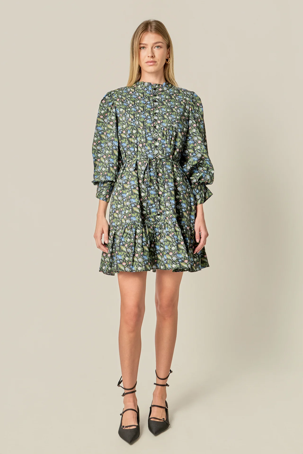 Floral Print Pintuck Smock Mini Dress - Image 7