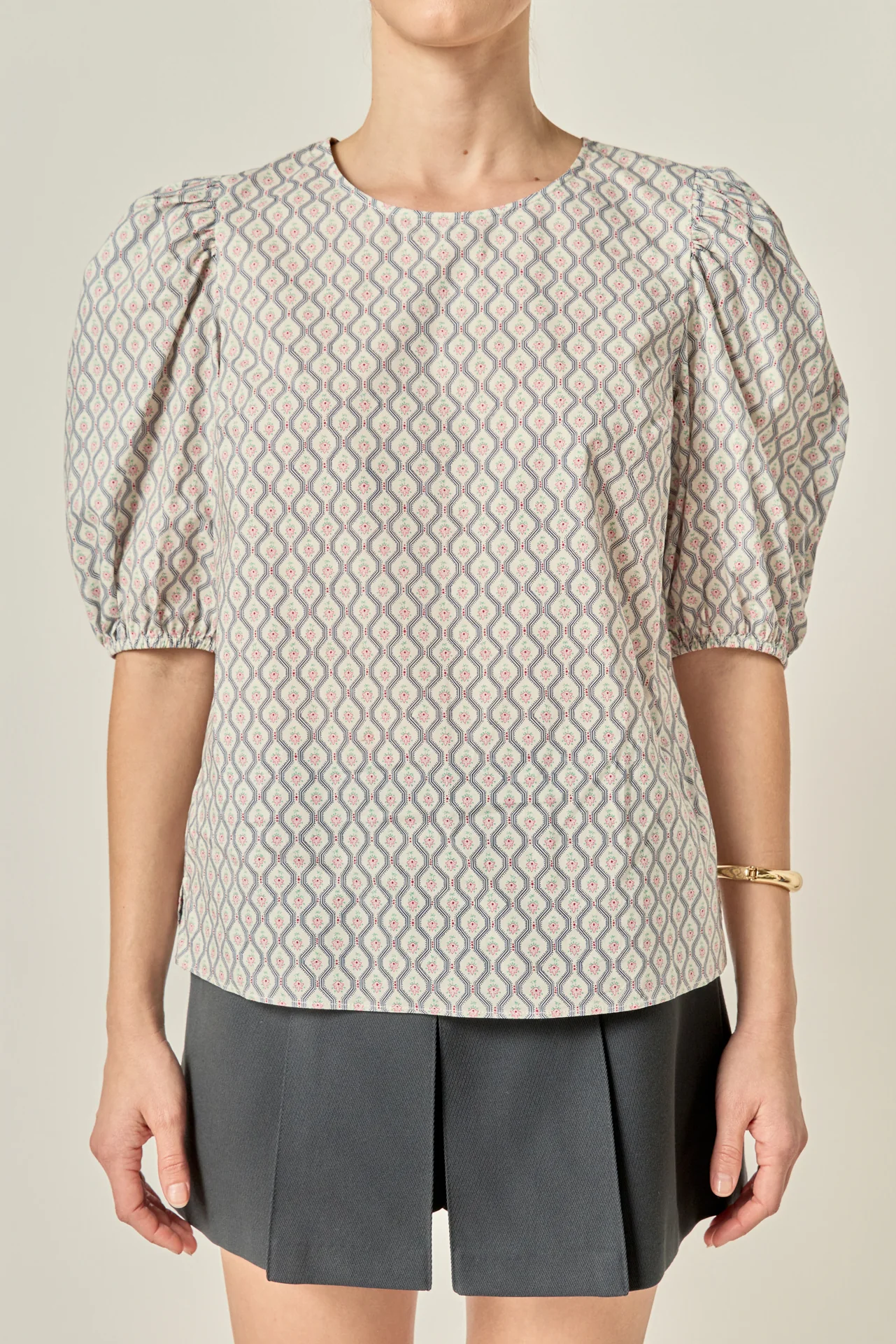 Floral Print Puff Sleeve Top - Image 2