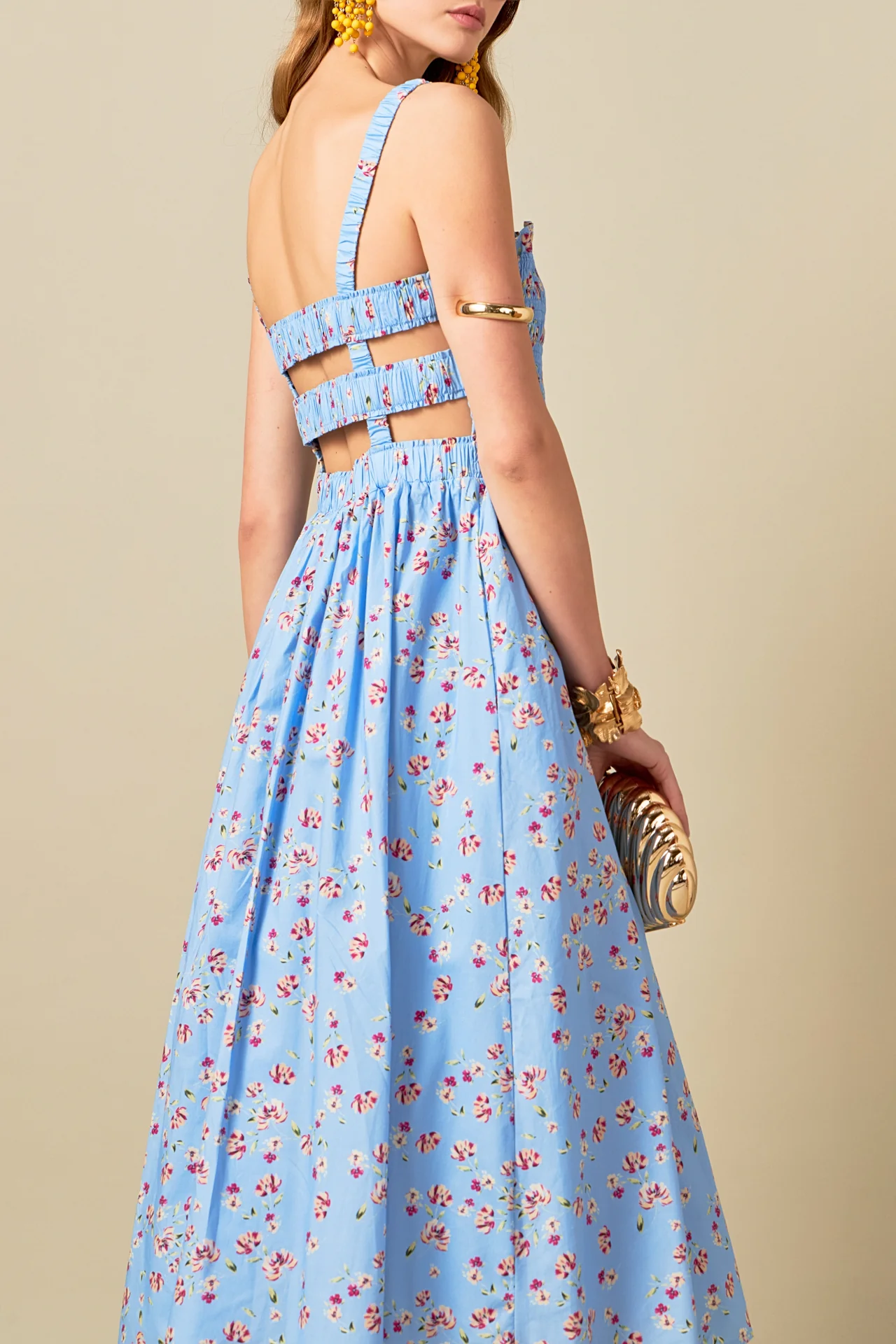 Floral Print Smocked Dress in Blue - Image 2