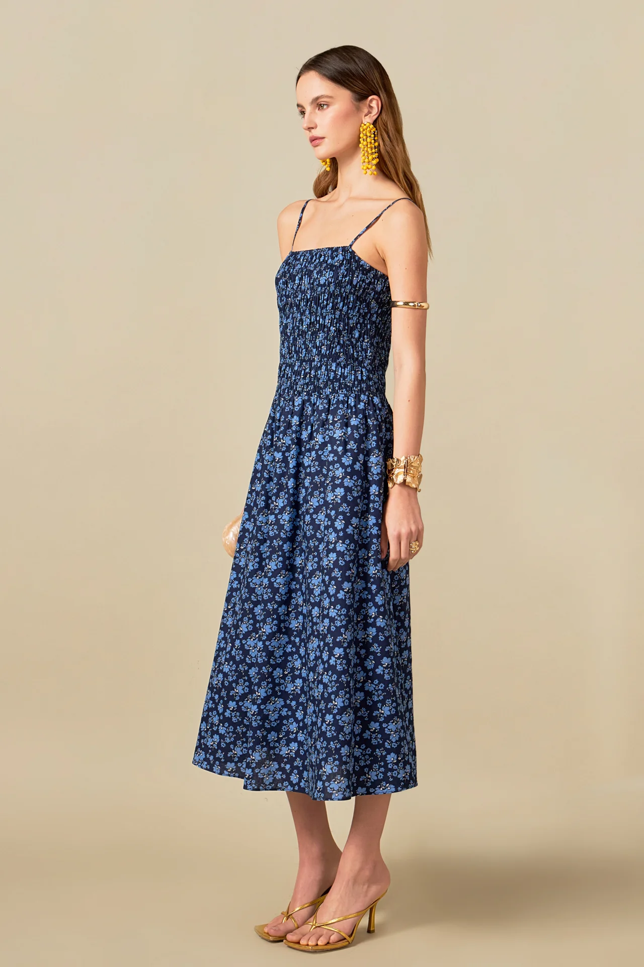 Floral Print Smocked Midi Dress - Image 3