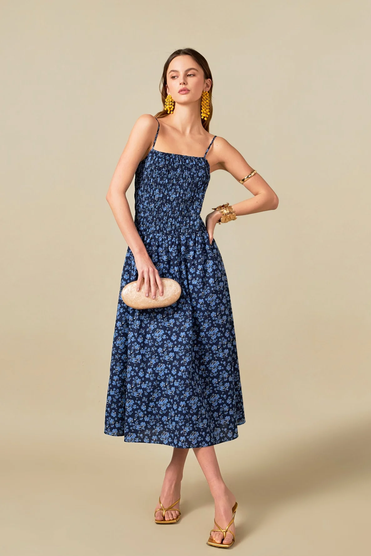 Floral Print Smocked Midi Dress - Image 5