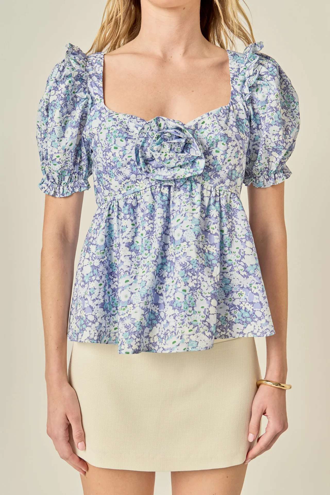 Floral Print Top With Flower - Image 2
