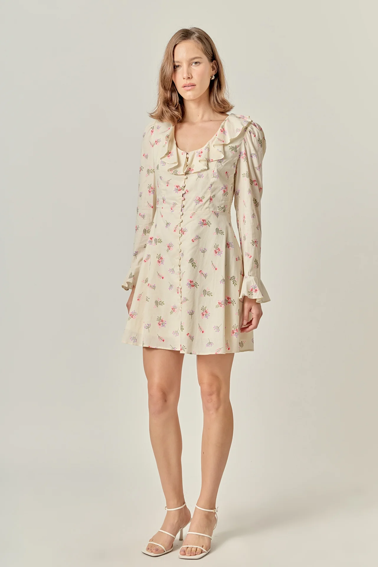 Floral Ruffled Neck Mini Dress - Image 3