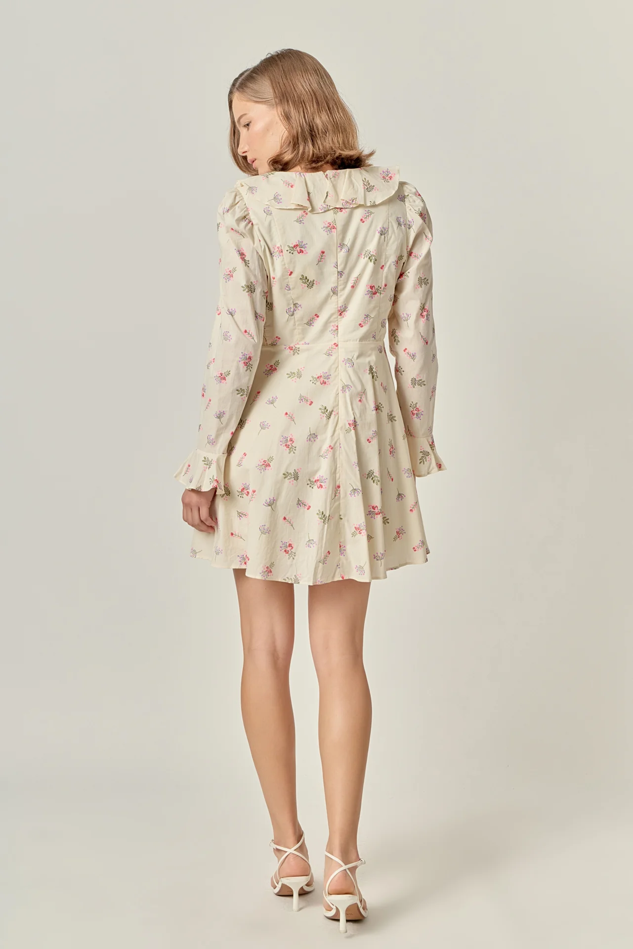 Floral Ruffled Neck Mini Dress - Image 4