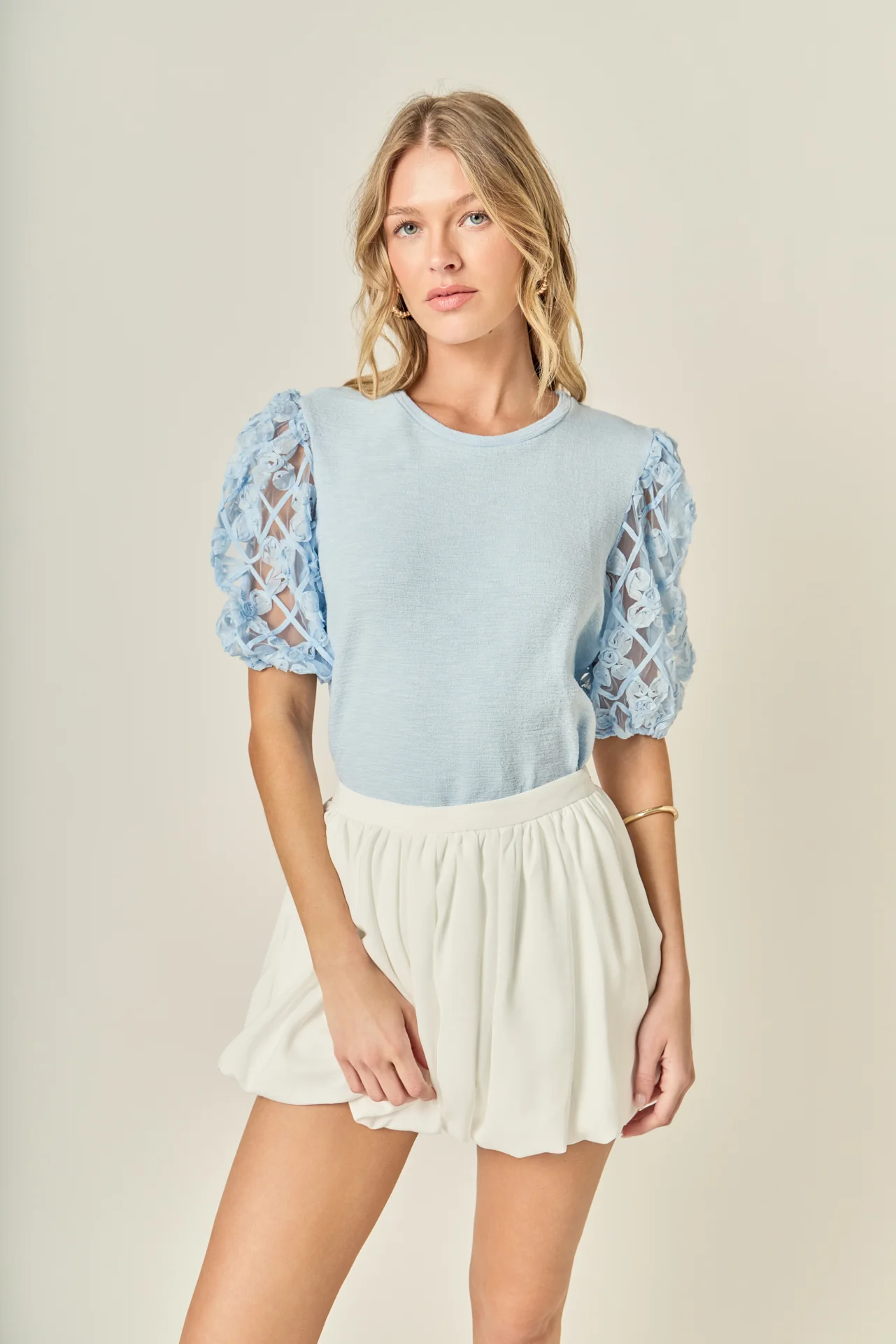Floral Texture Sleeve Top - Image 6