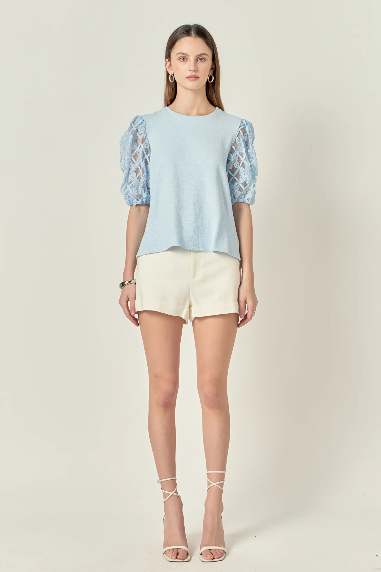 Floral Texture Sleeve Top - Image 7