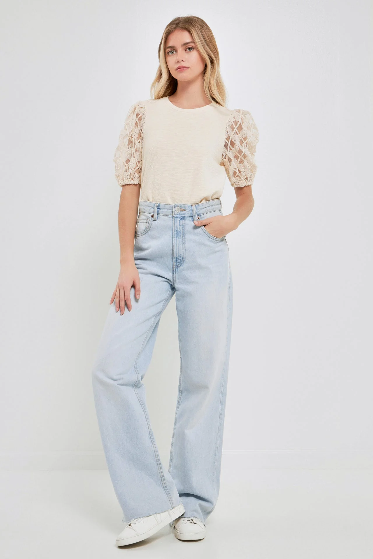 Floral Texture Sleeve Top - Image 8