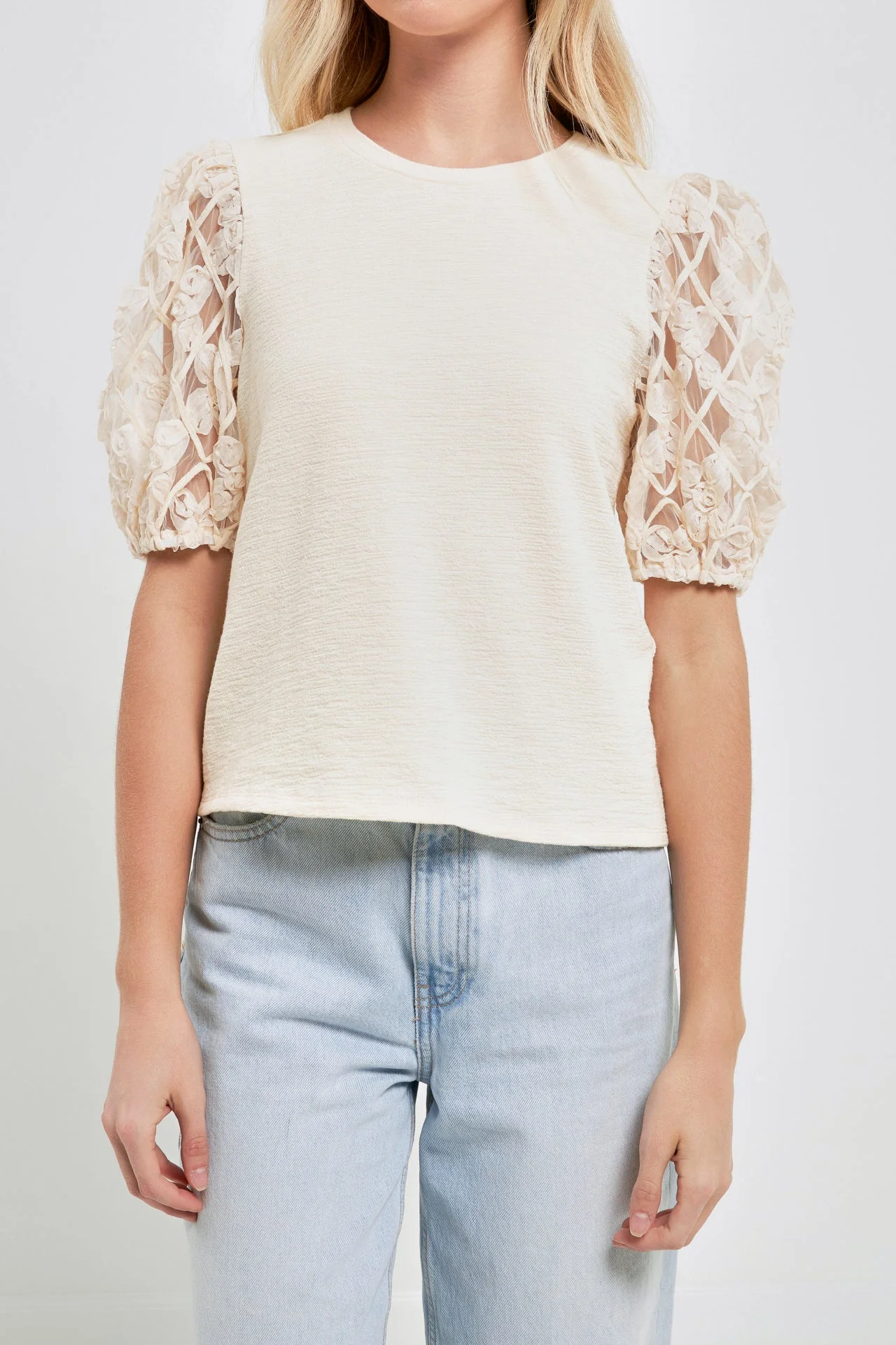 Floral Texture Sleeve Top - Image 9