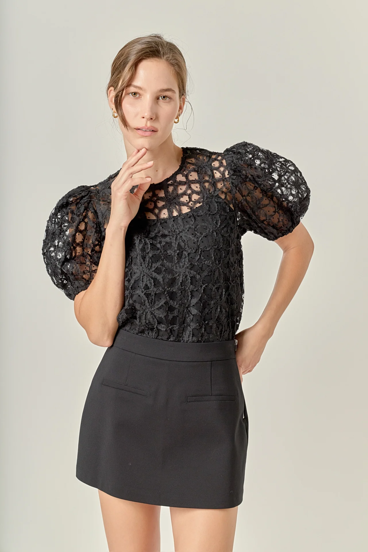 Floral Texture Puff Sleeve Top - Image 13
