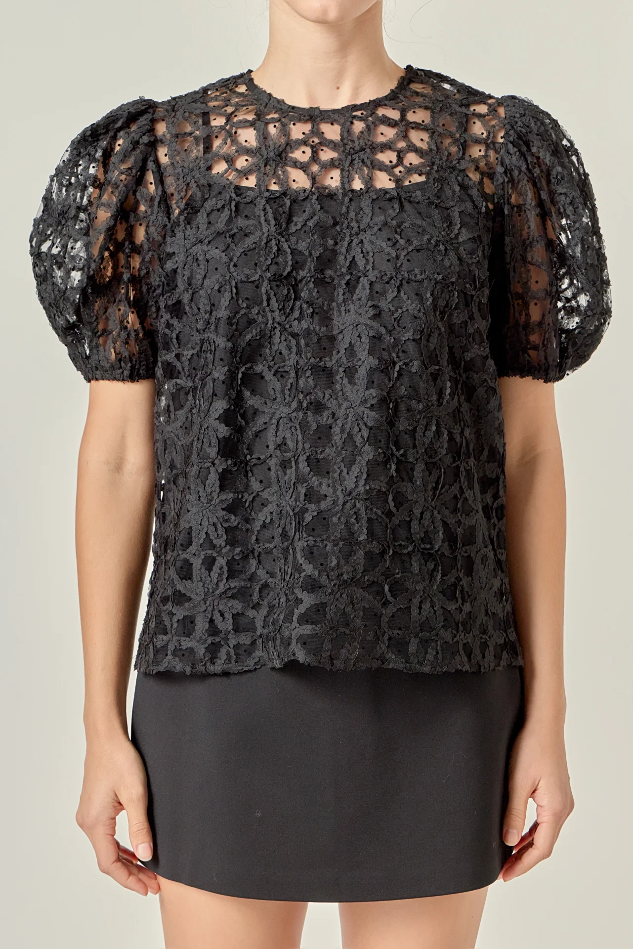 Floral Texture Puff Sleeve Top - Image 9