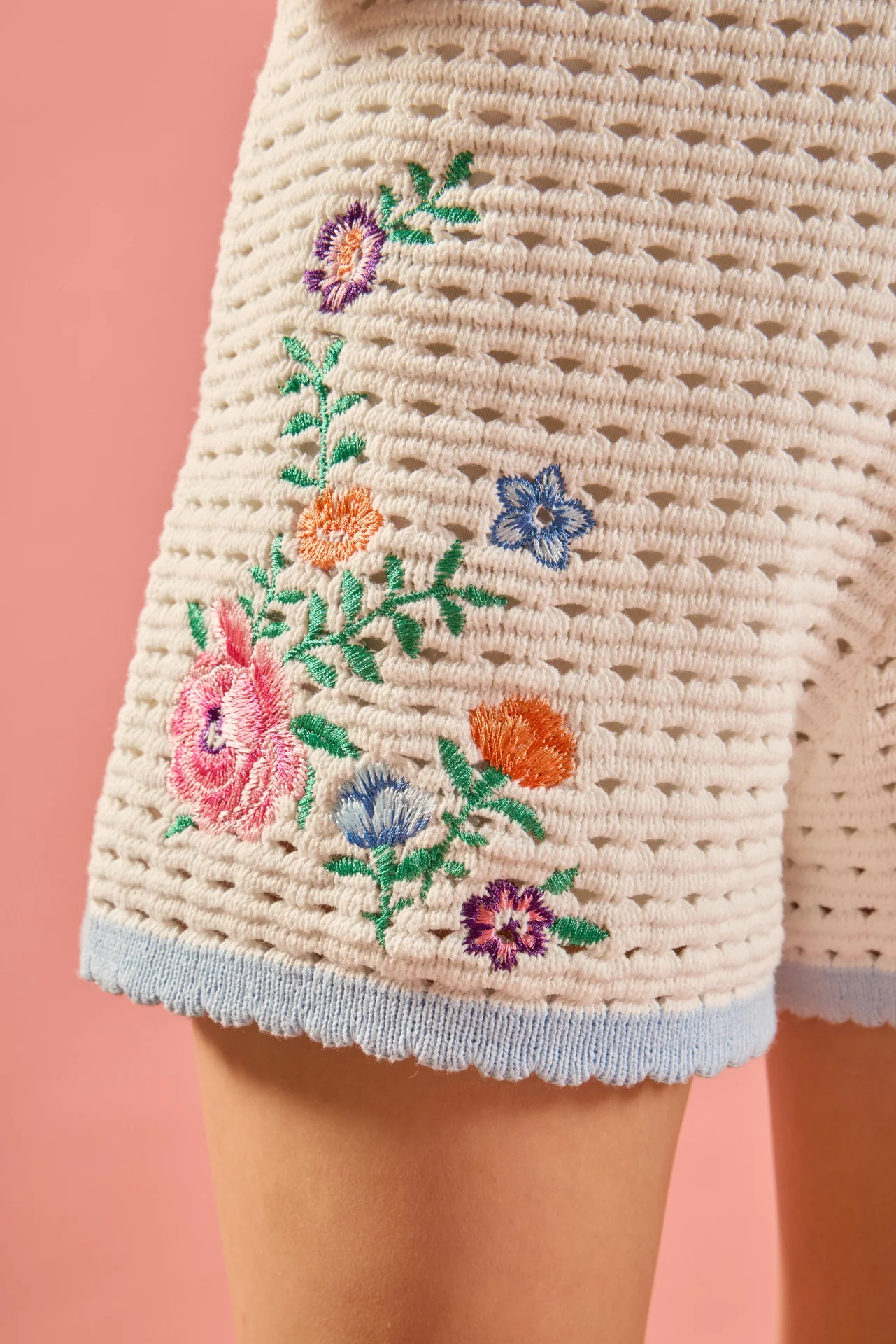 Floral Embroidered Crochet Shorts - Image 3