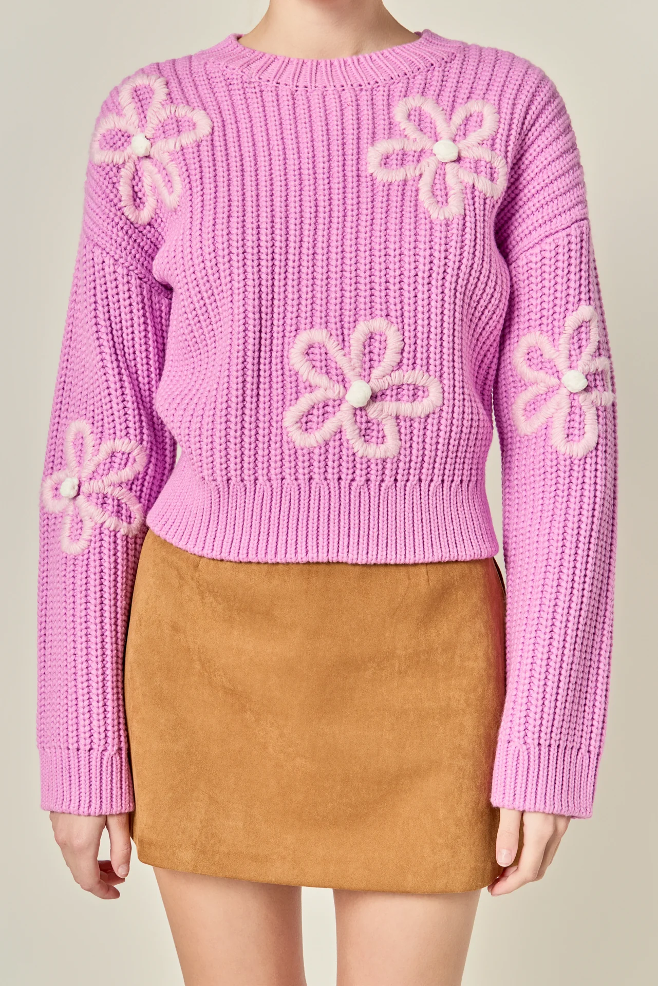 Flower Embroidery Knit Top - Image 2
