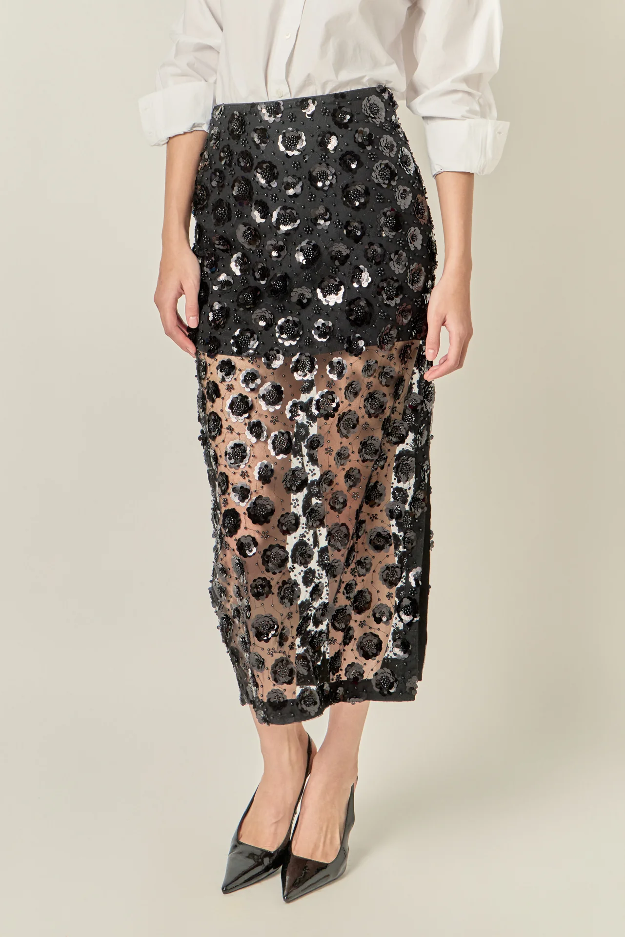 Flower Sequin Sheer Midi Skirt - Image 11
