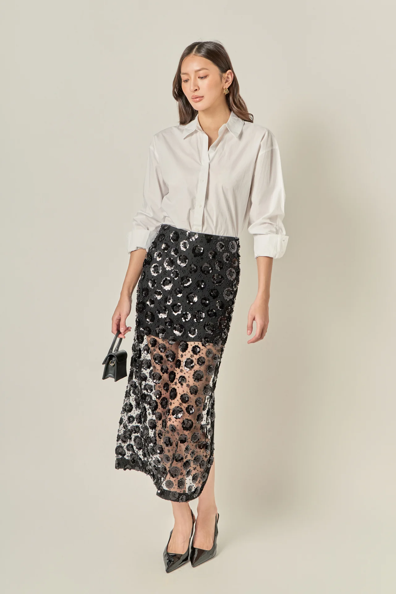 Flower Sequin Sheer Midi Skirt - Image 12