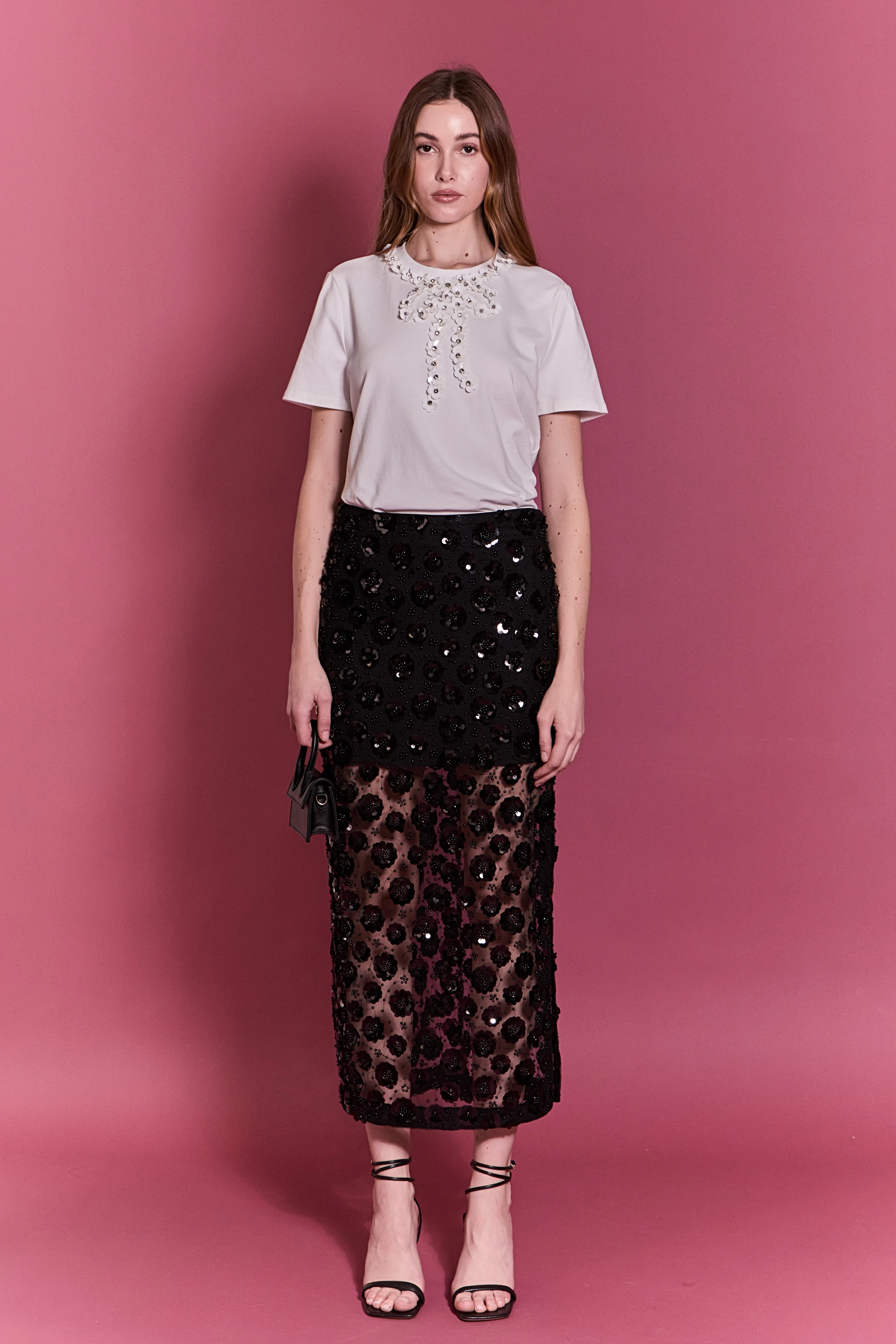 Flower Sequin Sheer Midi Skirt - Image 3