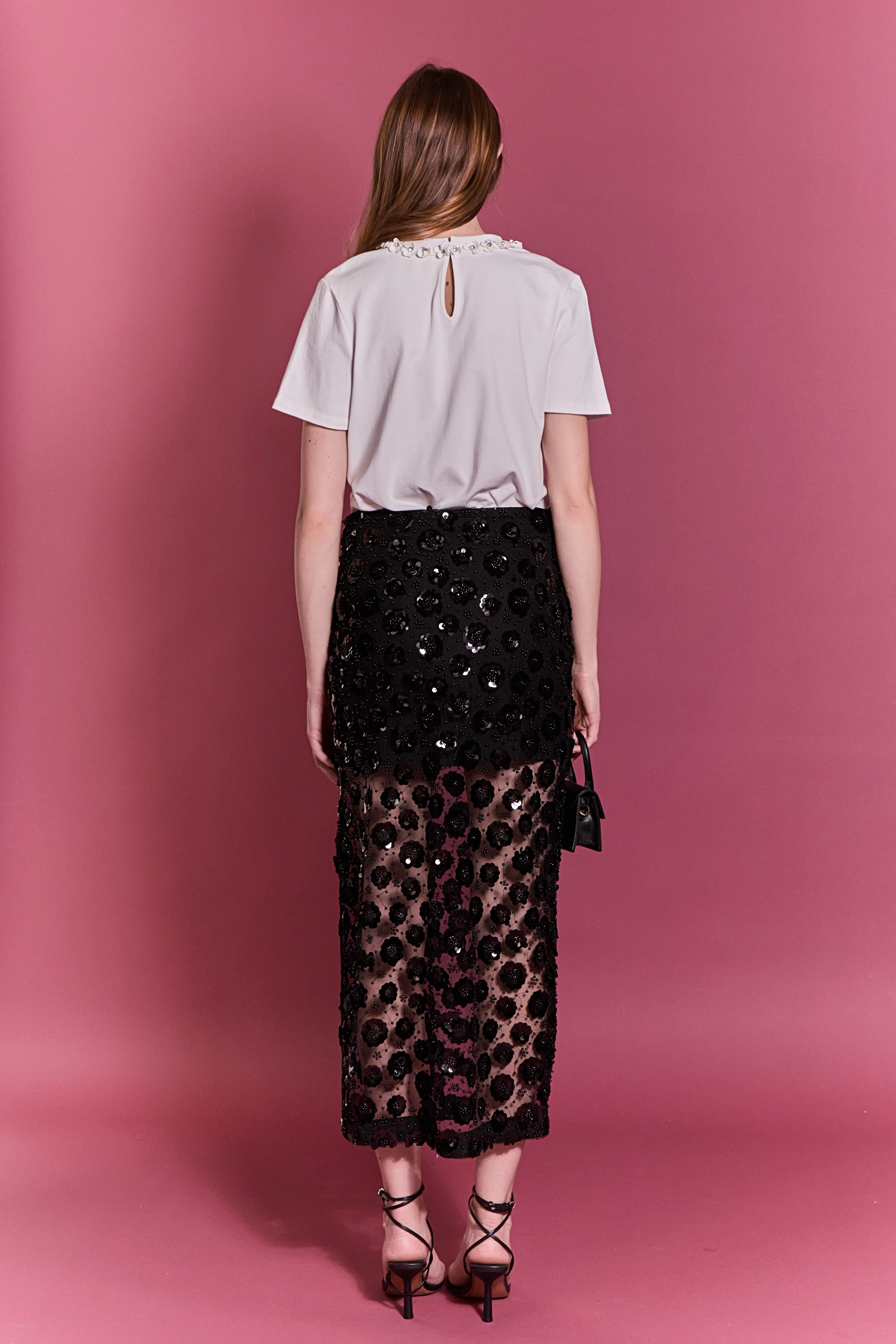Flower Sequin Sheer Midi Skirt - Image 4