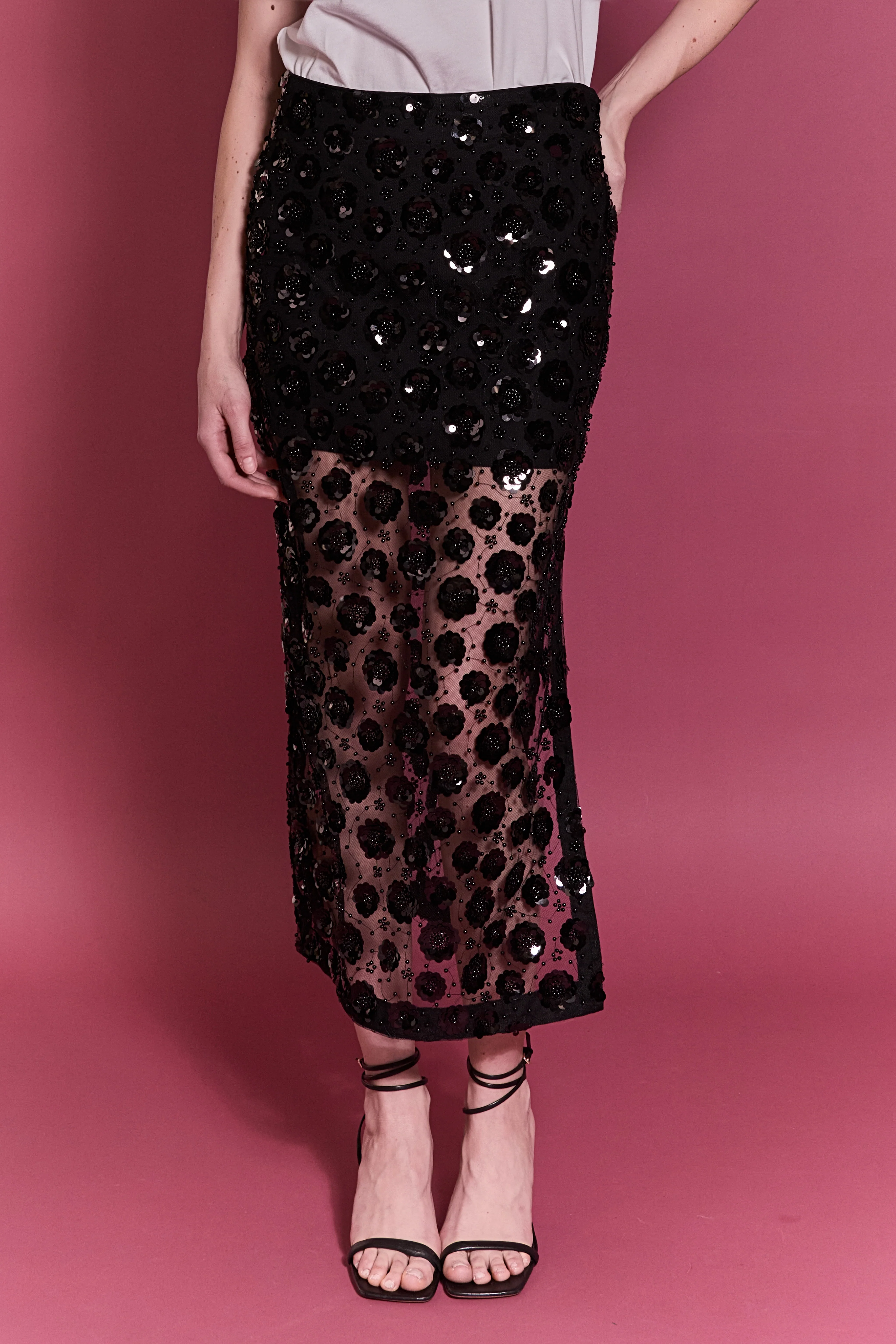 Flower Sequin Sheer Midi Skirt - Image 5