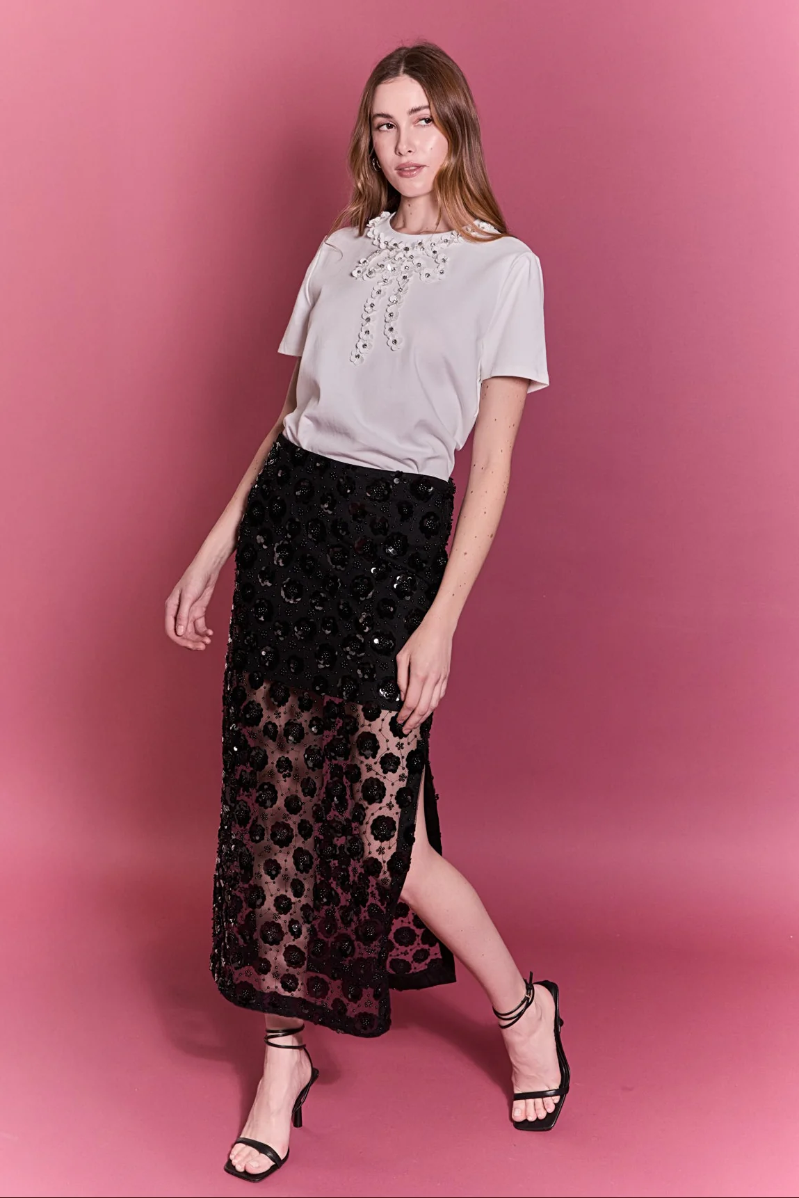Flower Sequin Sheer Midi Skirt - Image 6