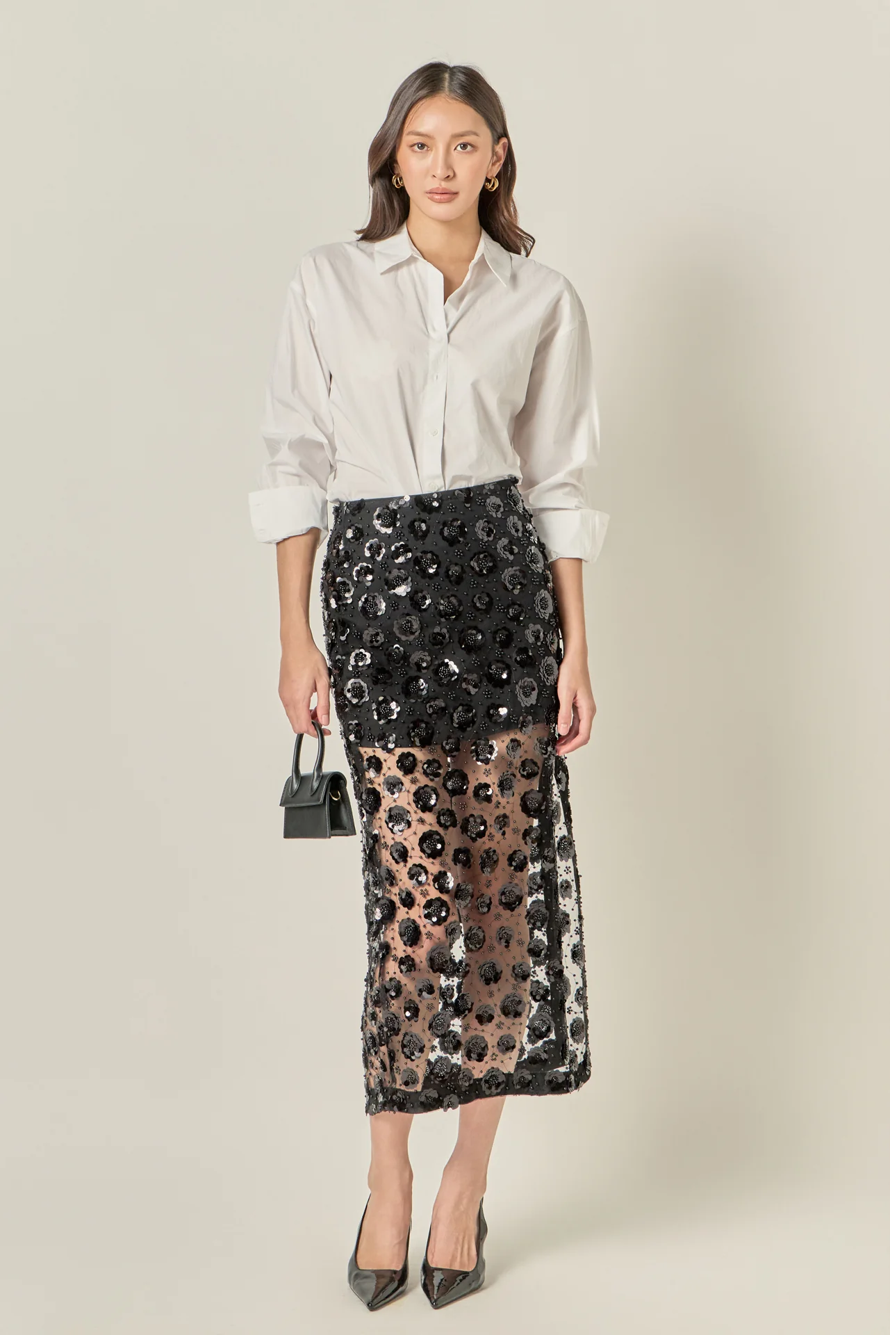 Flower Sequin Sheer Midi Skirt - Image 7